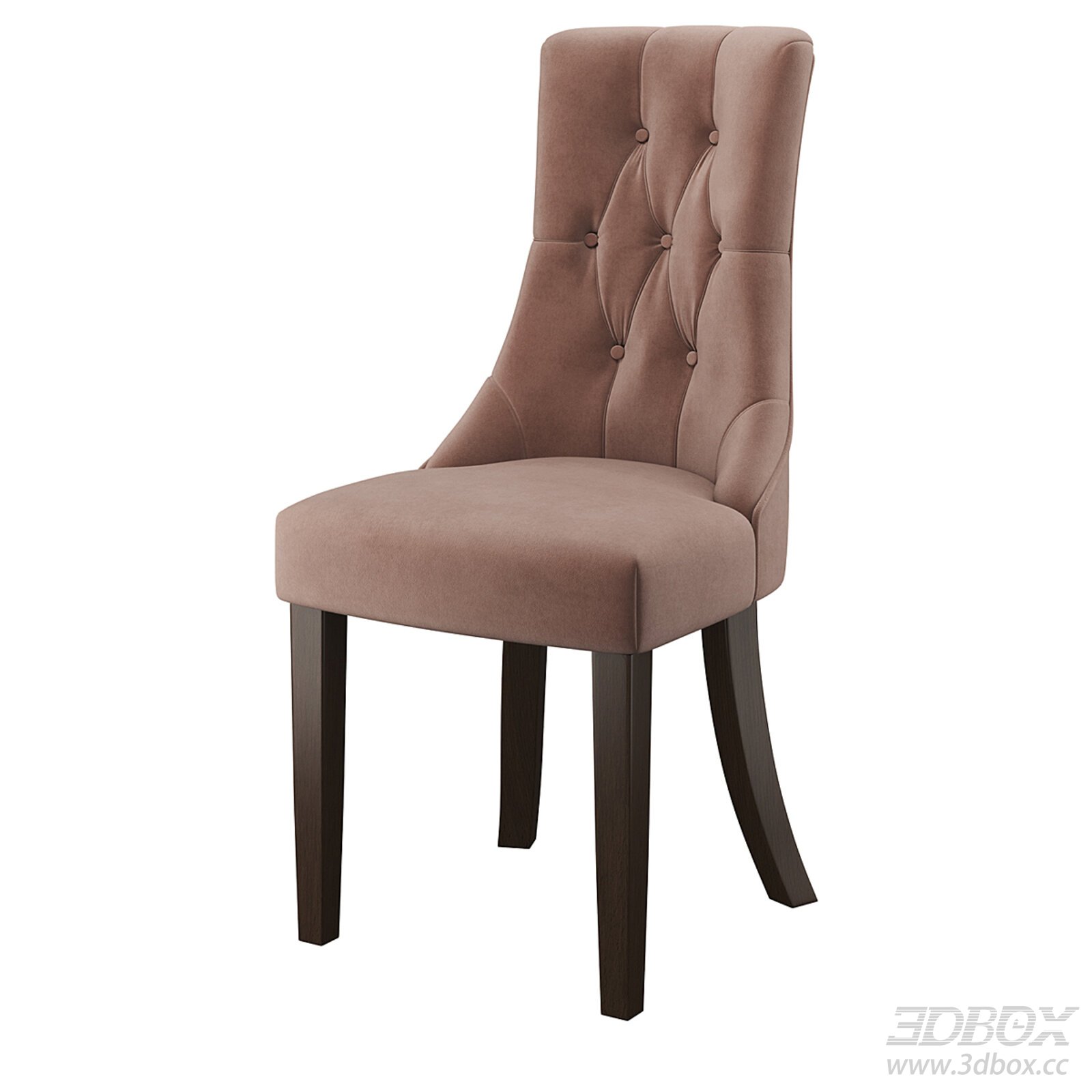 Velvet Tufted Dining Chair with Wooden Legs 3D model - thumbnail 1