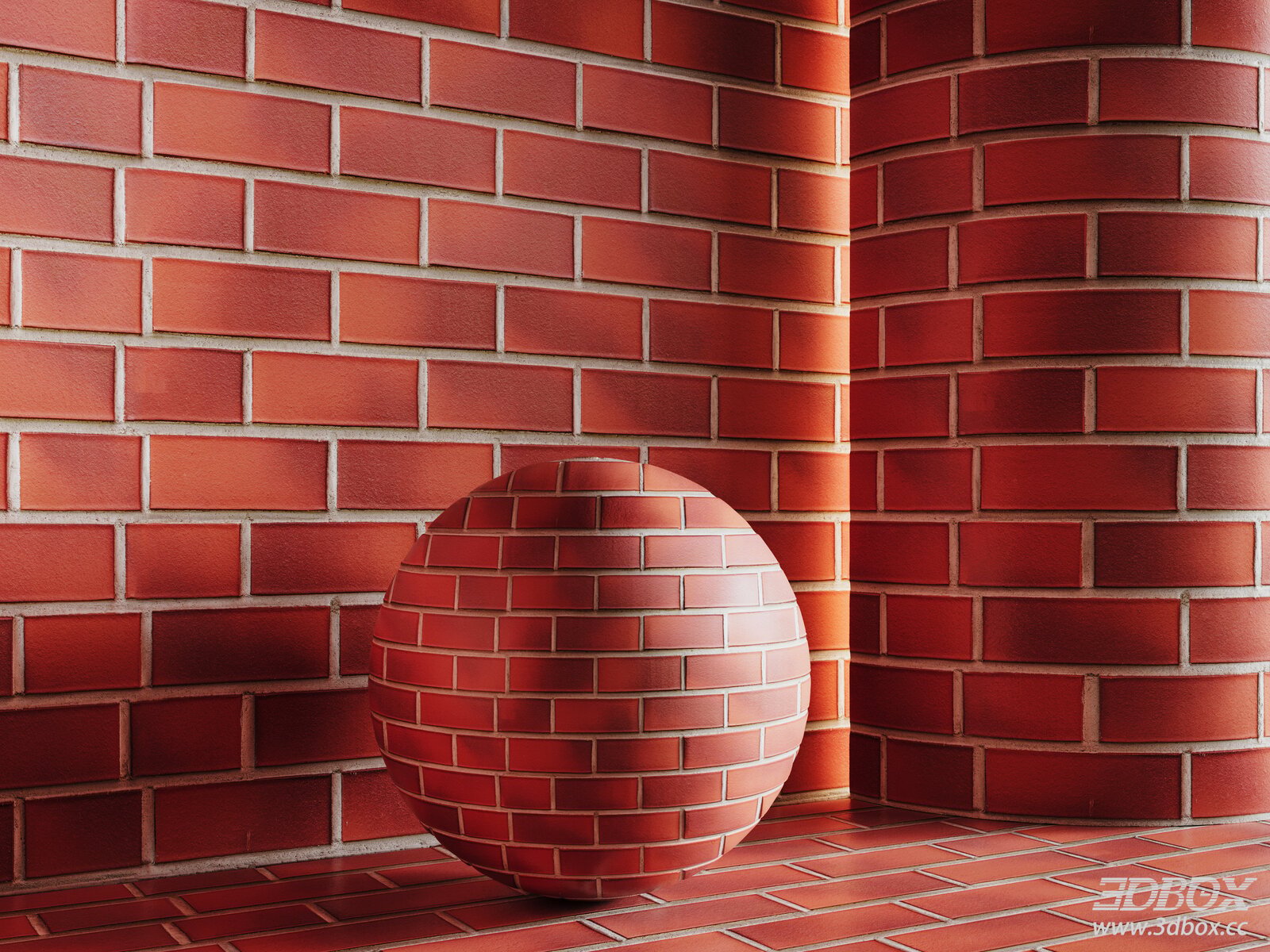 Red Brick Wall Texture Industrial Clay Masonry Material 3D model - front view