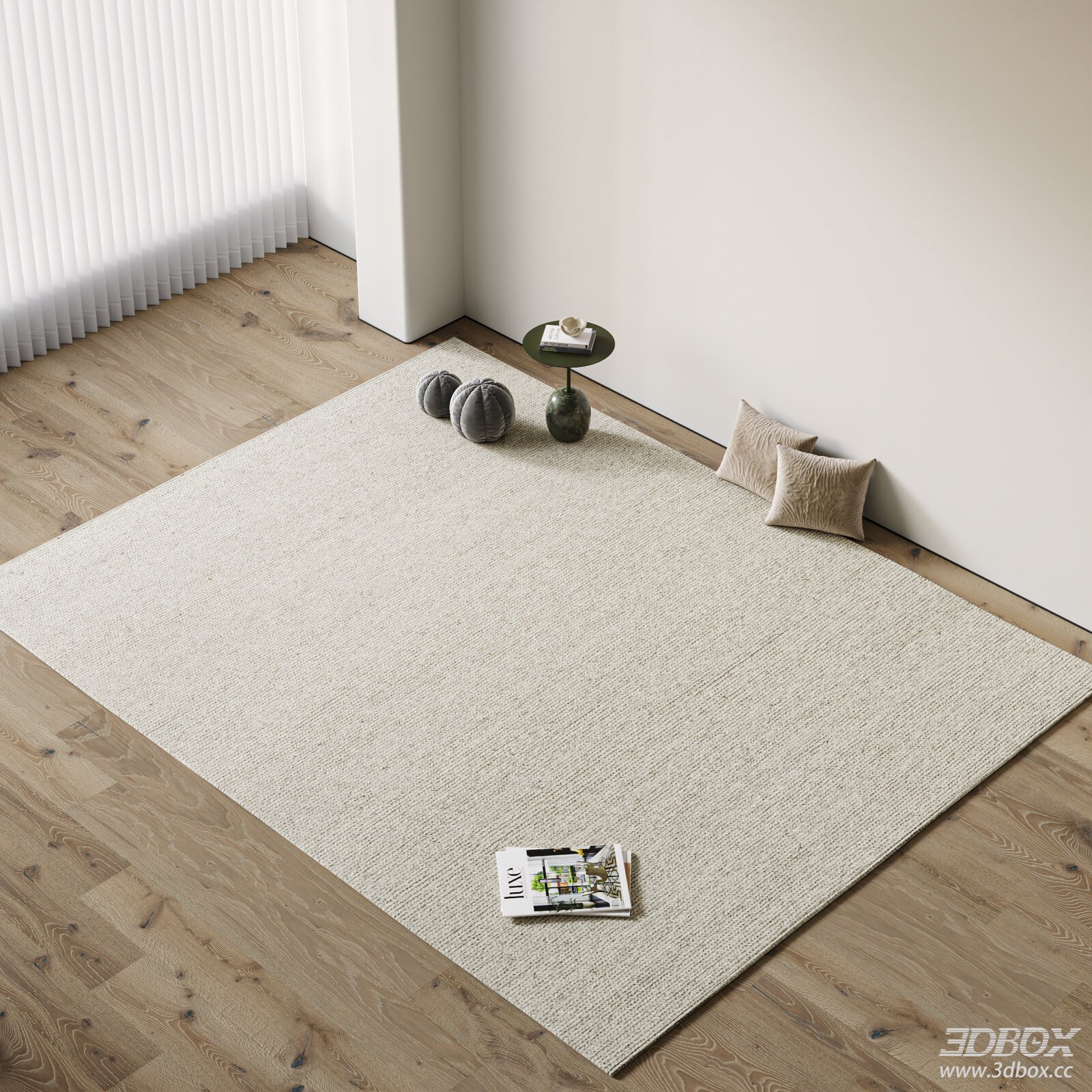 Modern Woven Beige Square Carpet Nordic Wabi Sabi Rug 3D model - front view