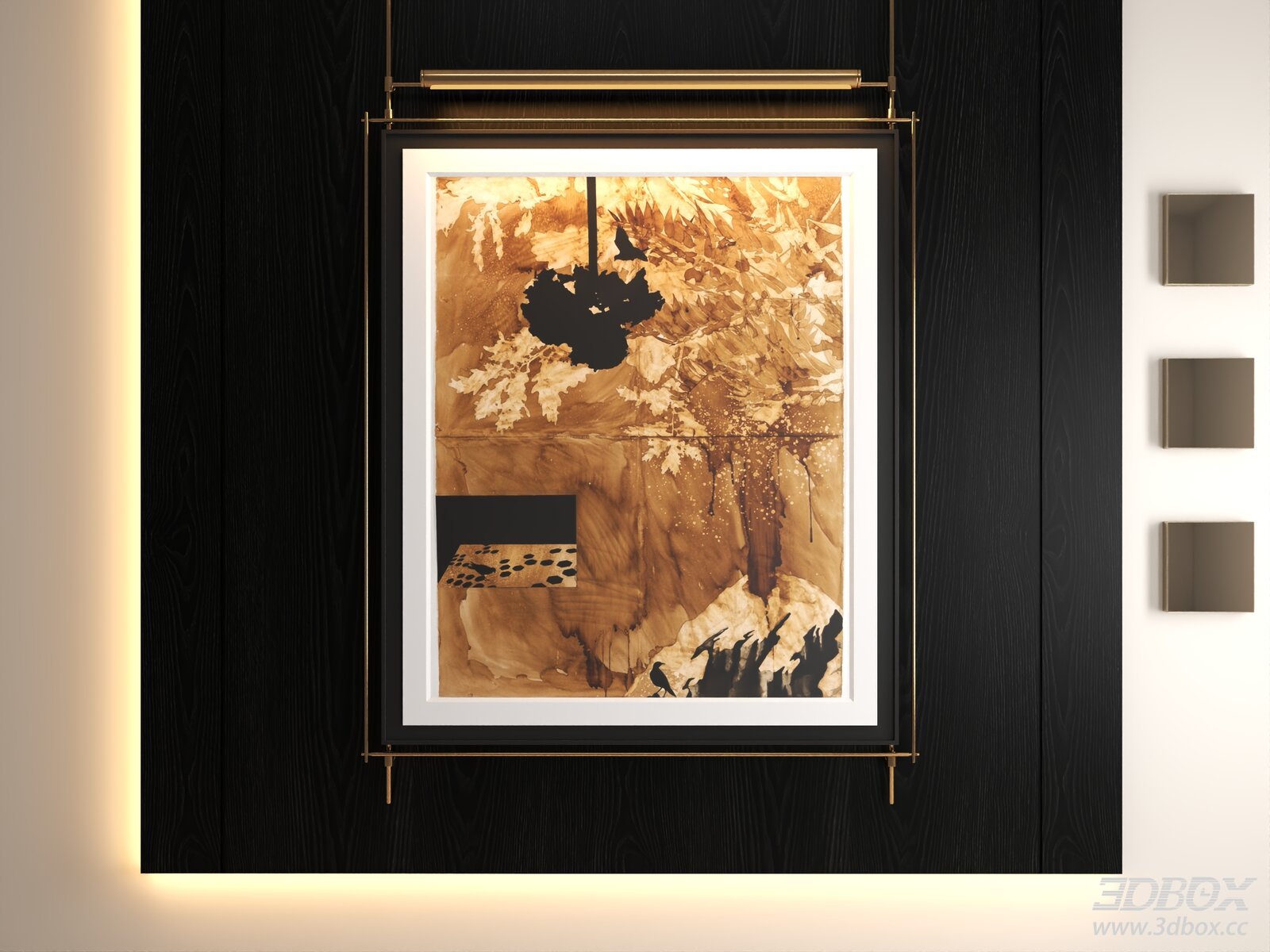Luxury Abstract Decorative Wall Art Frame with Brass Lighting 3D model - front view