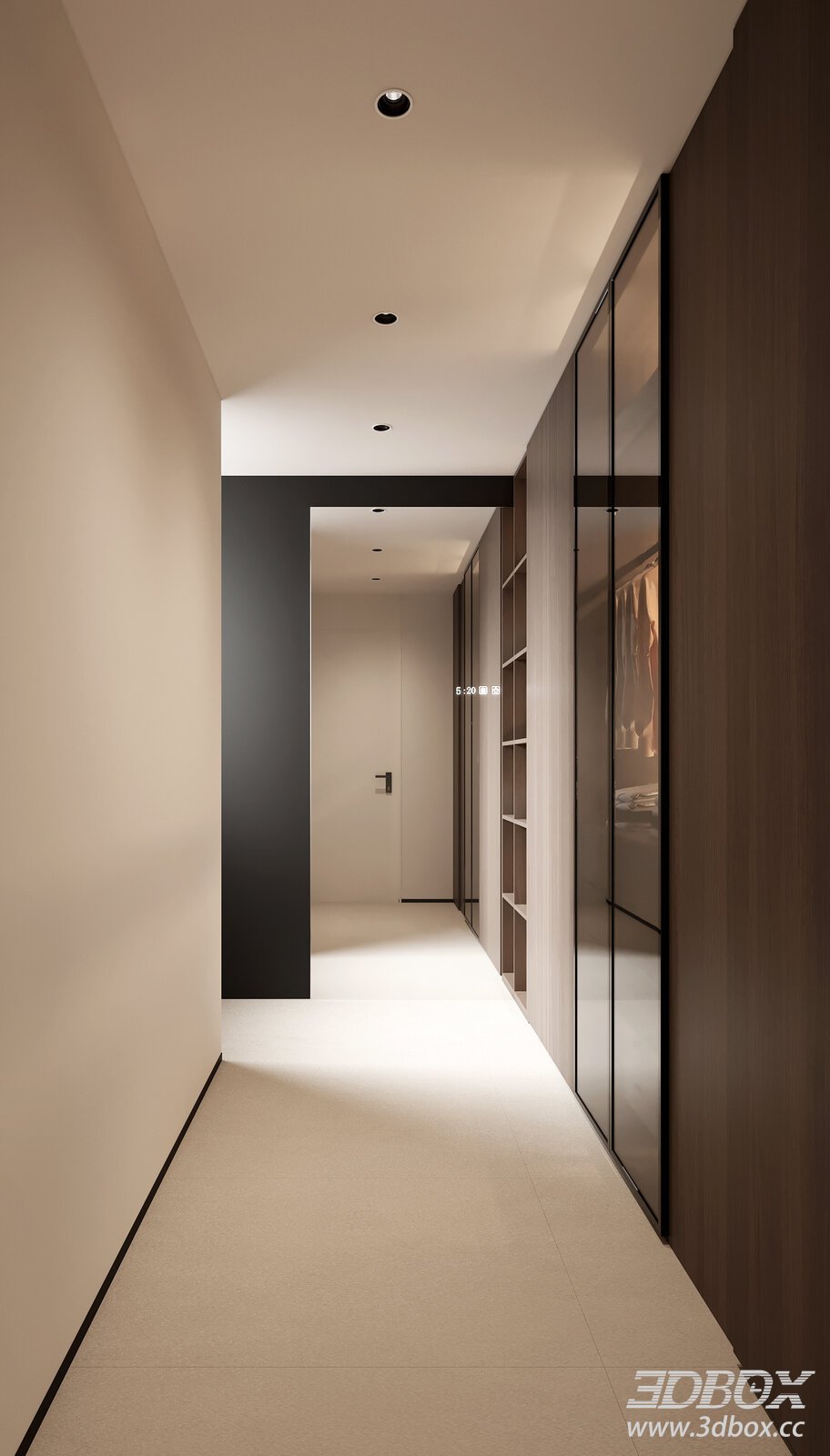 Italian Minimalist L-Shaped Dressing Room Interior 3D model - front view
