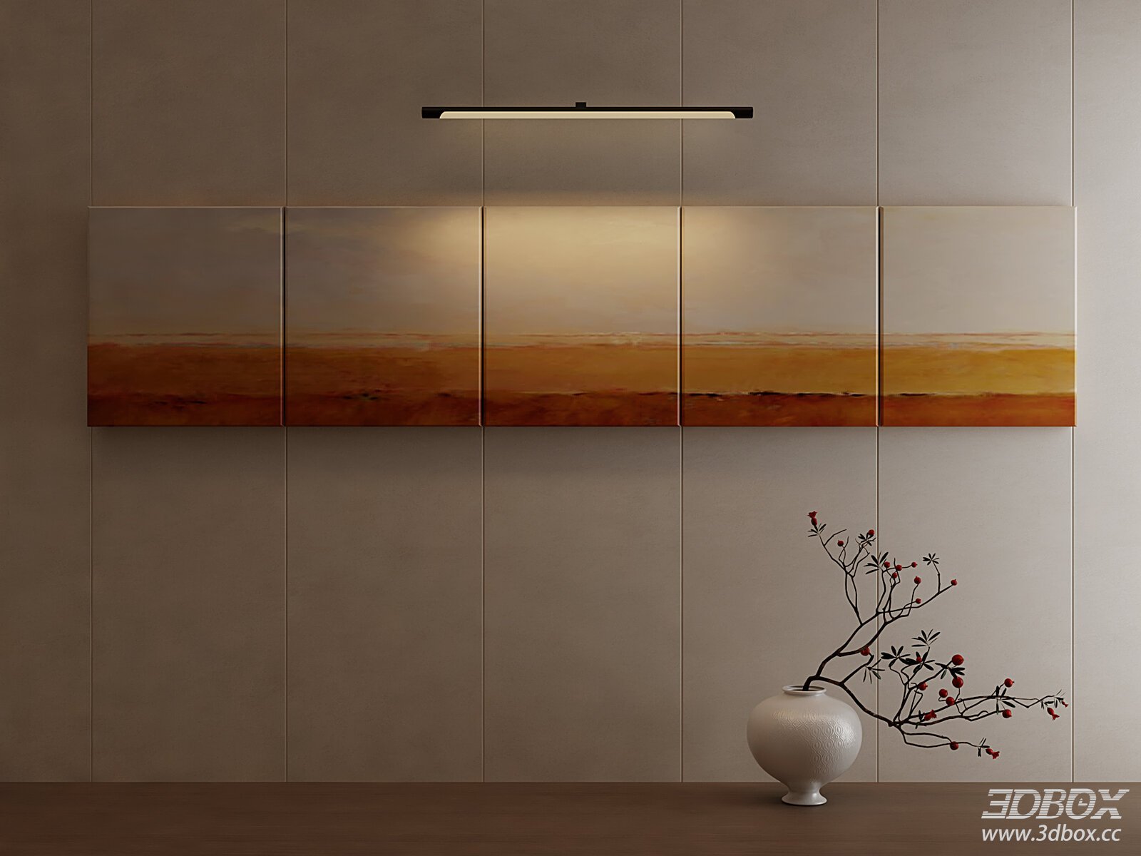 Wabi Sabi Style Abstract Horizontal Wall Art Painting 3D model - front view