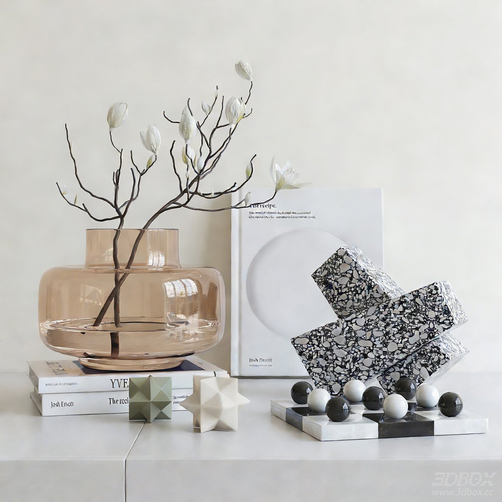 Modern Luxury Decorative Set Vase Ornament Book Combination 3D model - front view
