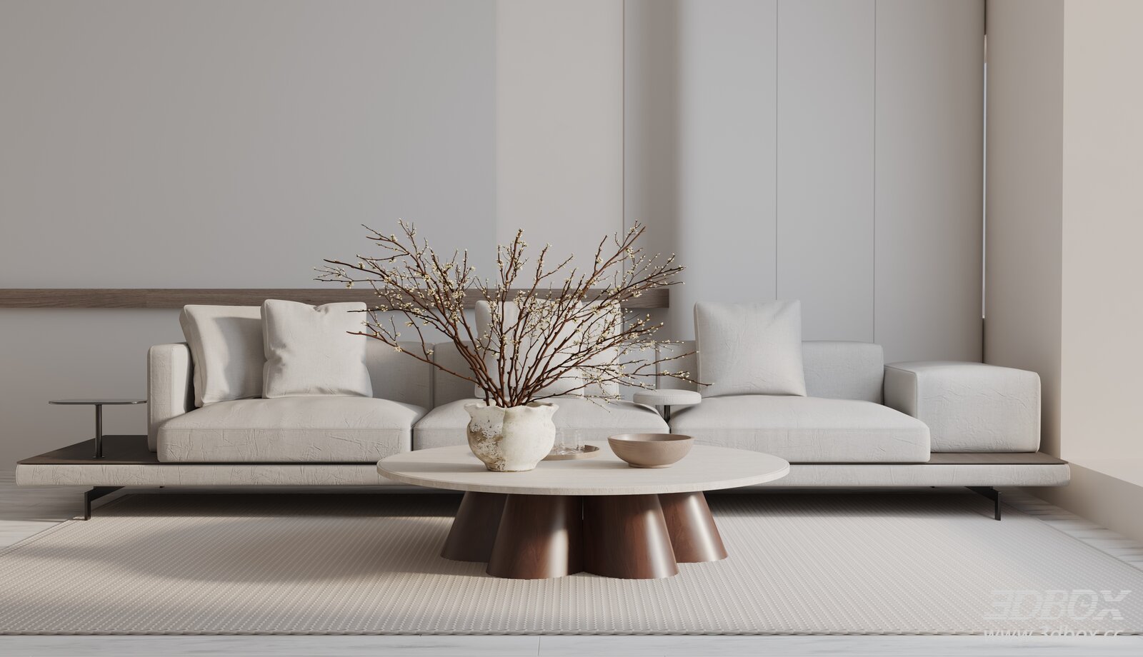 Modern Minimalist Fabric Sofa Set with Coffee Table 3D model - front view