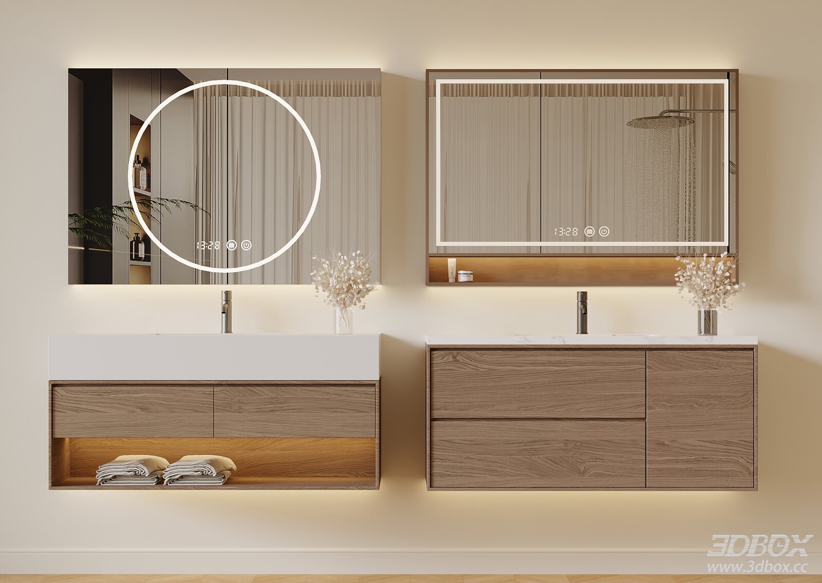 Wabi Sabi Mid Century Bathroom Vanity Set with Smart LED Mirror 3D model - front view