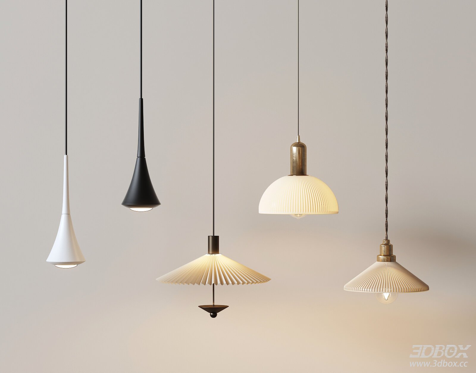 Modern Minimalist Pendant Ceiling Lamp Set 3D model - thumbnail 1