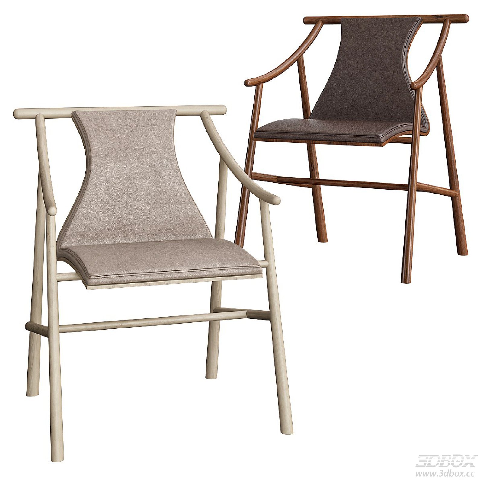 Modern Wooden Leisure Chair with Leather Upholstery 3D model - front view