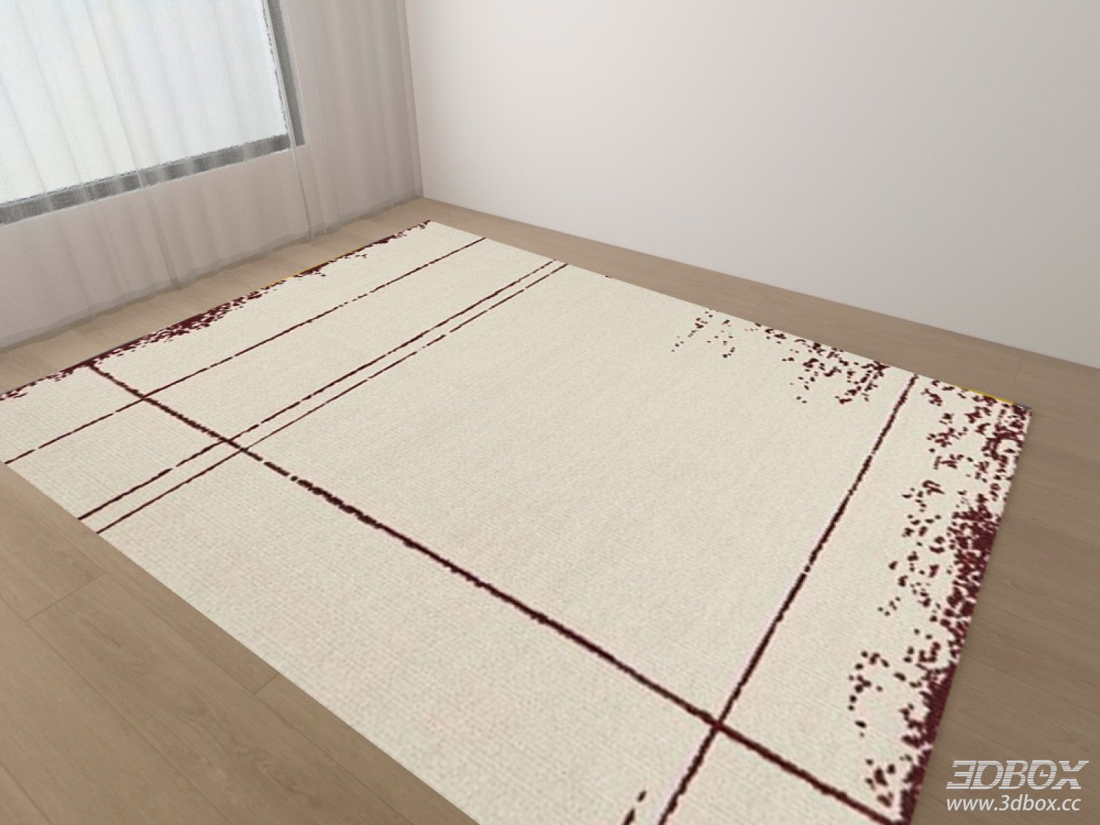 Modern Geometric Beige Maroon Line Carpet 3D model - thumbnail 1
