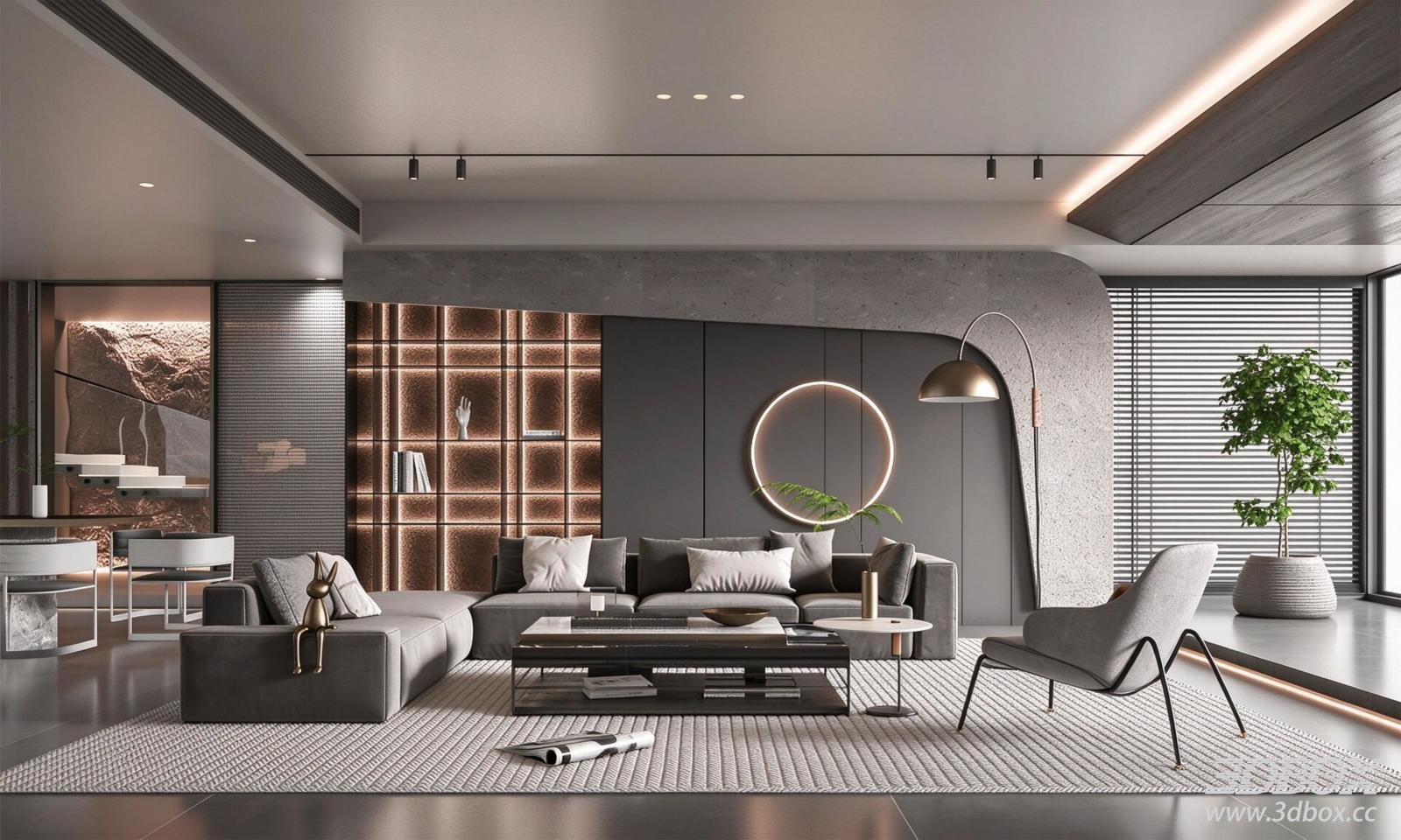 Modern Luxury Living Room with Sofa and Coffee Table 3D model - front view