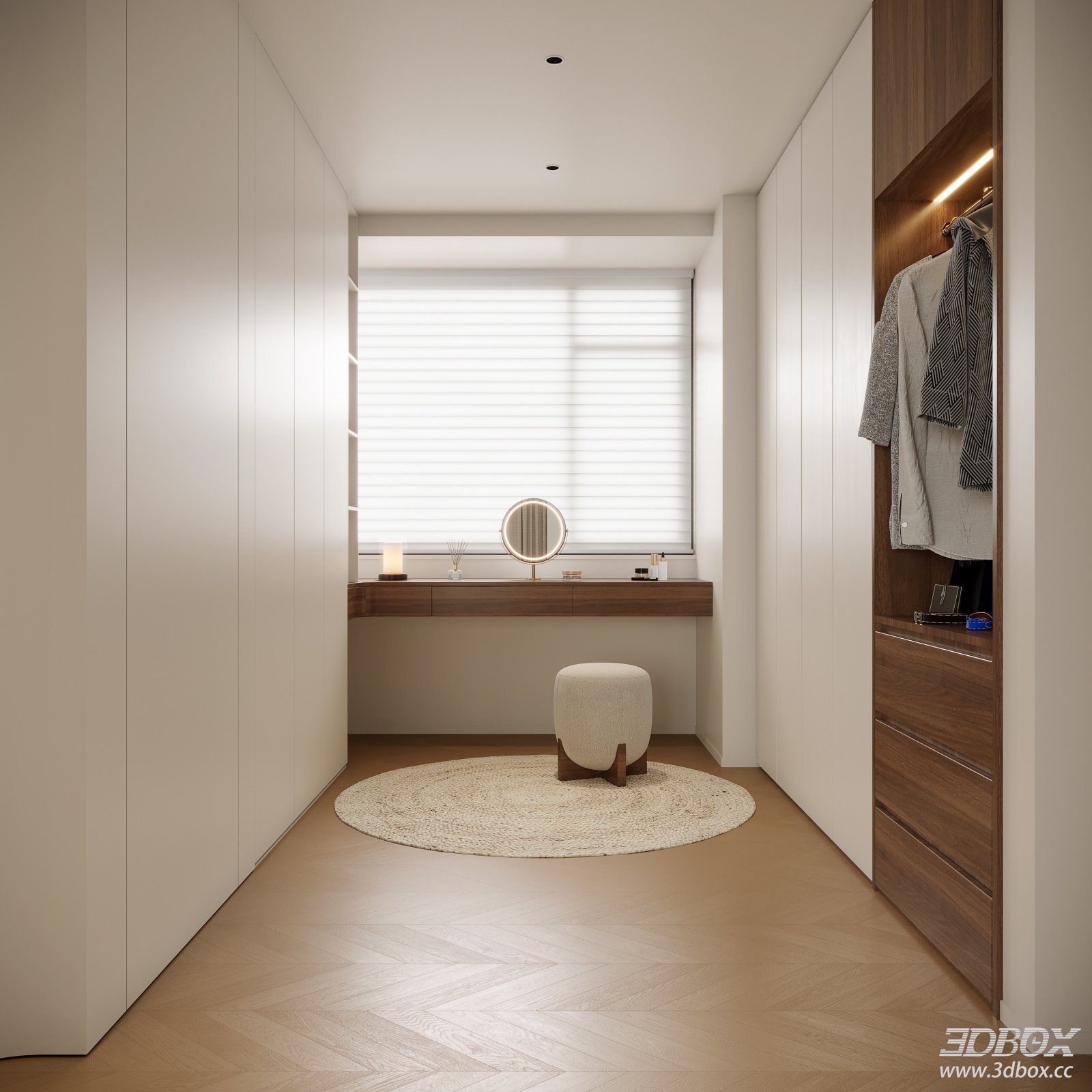 Mid Century Modern Dressing Room with Wardrobe and Dressing Table 3D model - front view