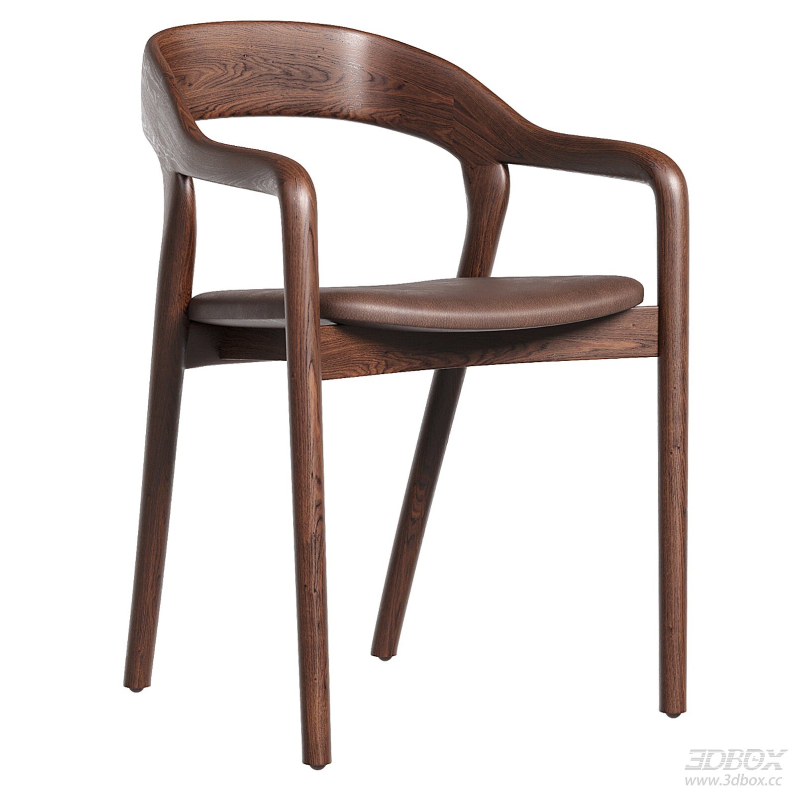 Nordic Solid Wood Armchair with Leather Cushion 3D model - front view