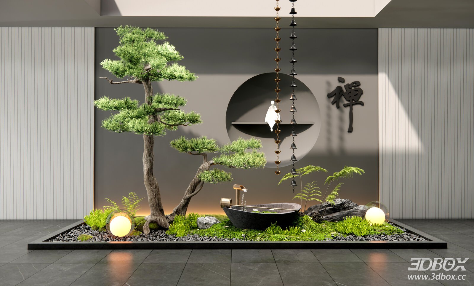 New Chinese Style Indoor Zen Landscape Decoration Set 3D model - front view