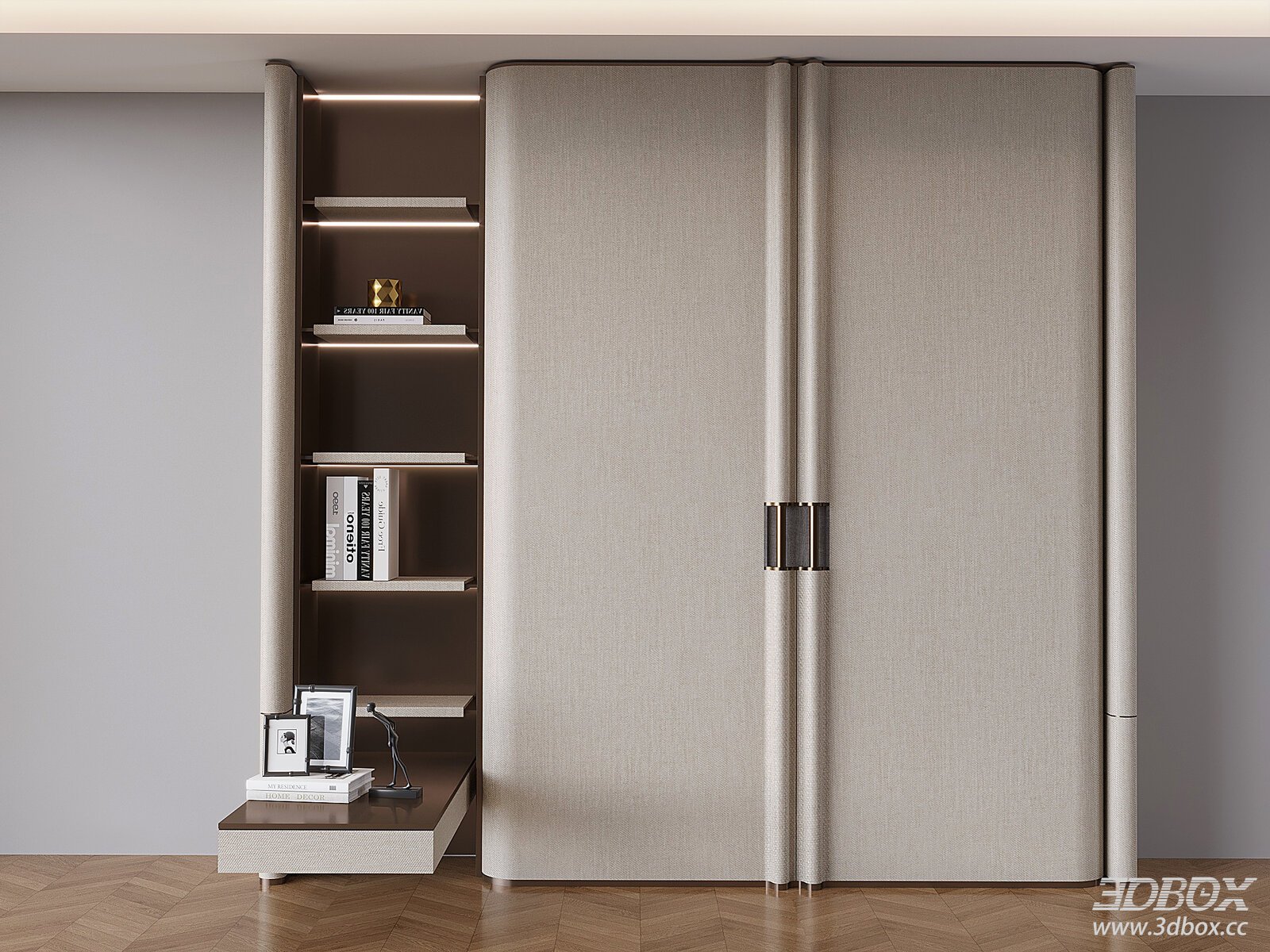 Nordic integrated wardrobe bookshelf storage cabinet 3D model - front view