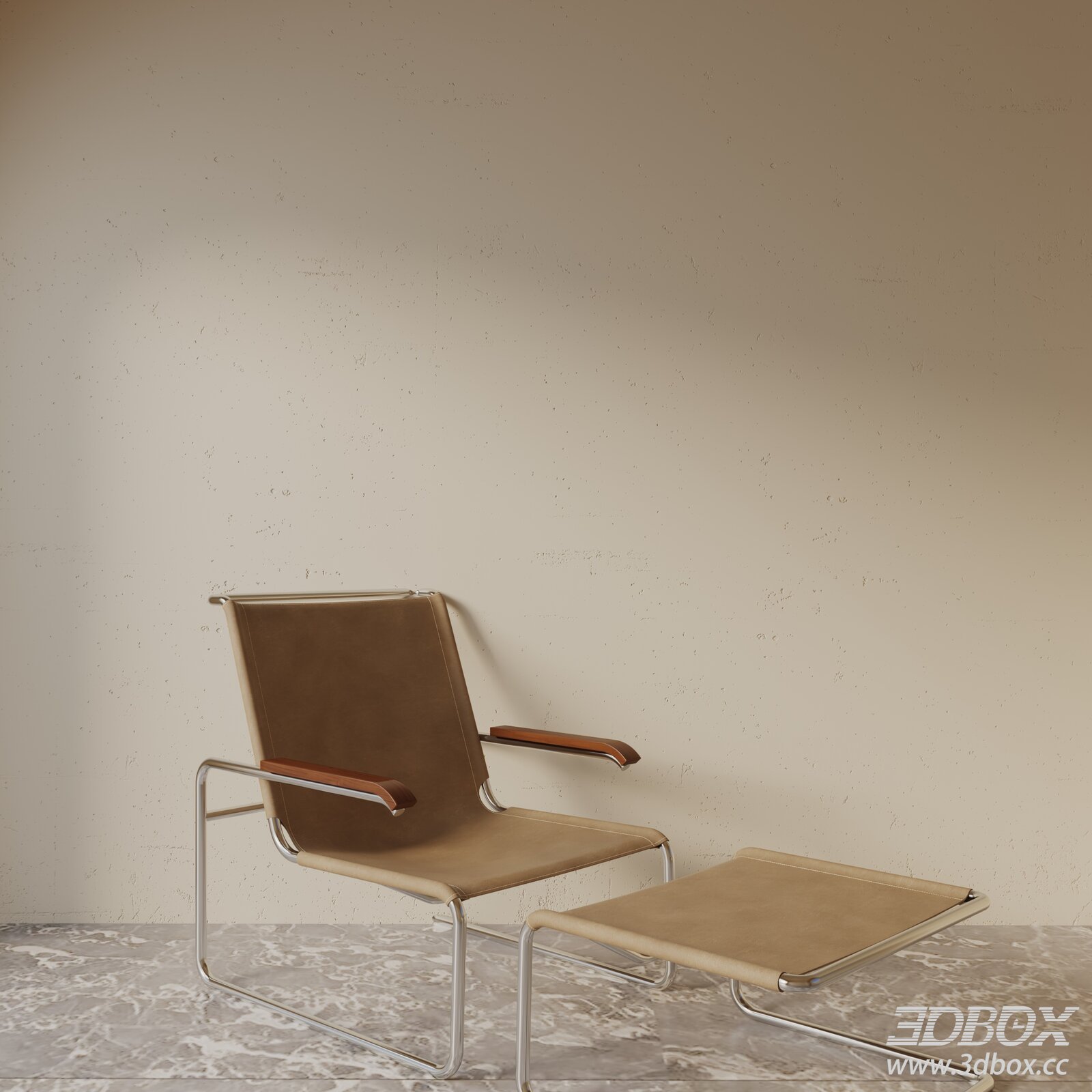 Modern Leather Lounge Armchair with Ottoman 3D model - thumbnail 1