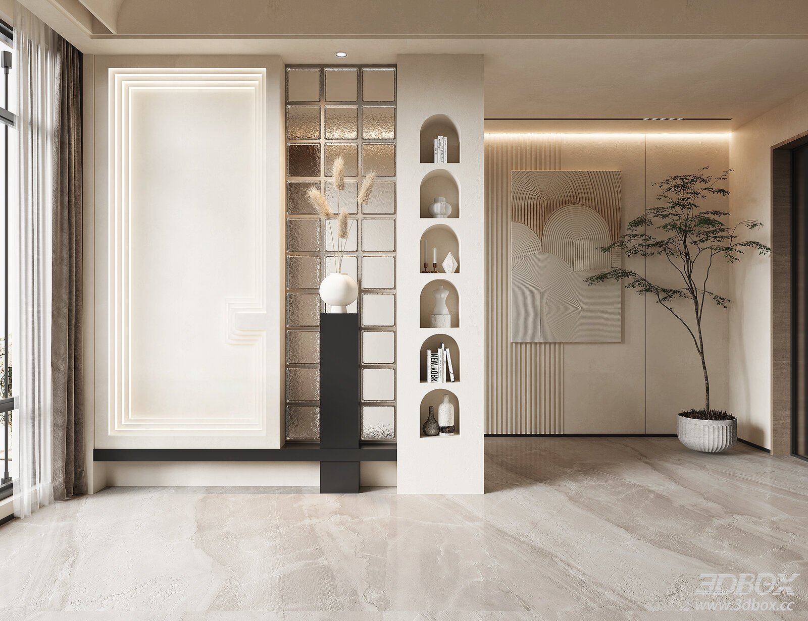 Wabi Sabi Style Modern Hallway Entry Scene 3D model - thumbnail 1