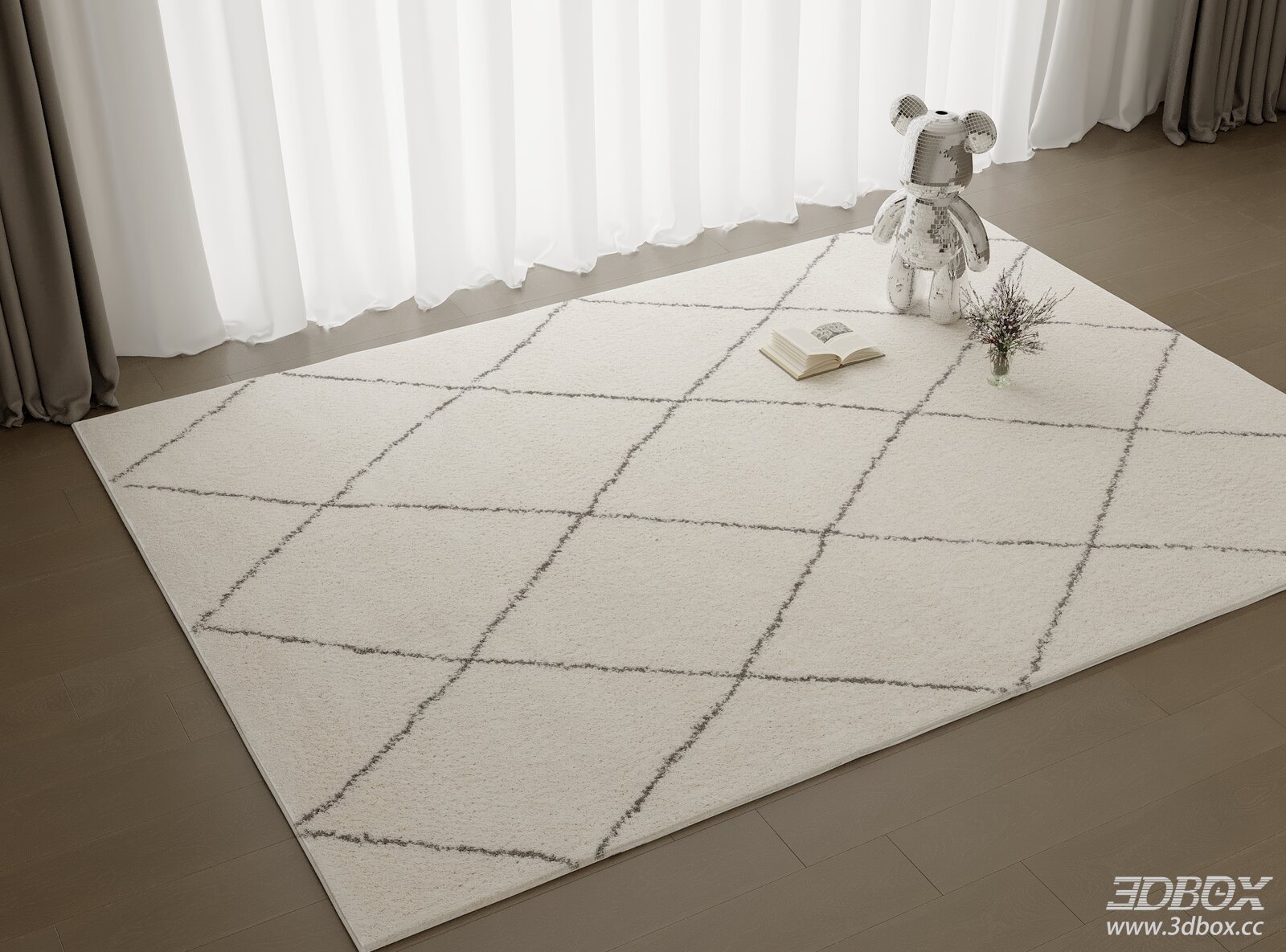 Modern Geometric Pattern Beige Plush Carpet 3D model - front view