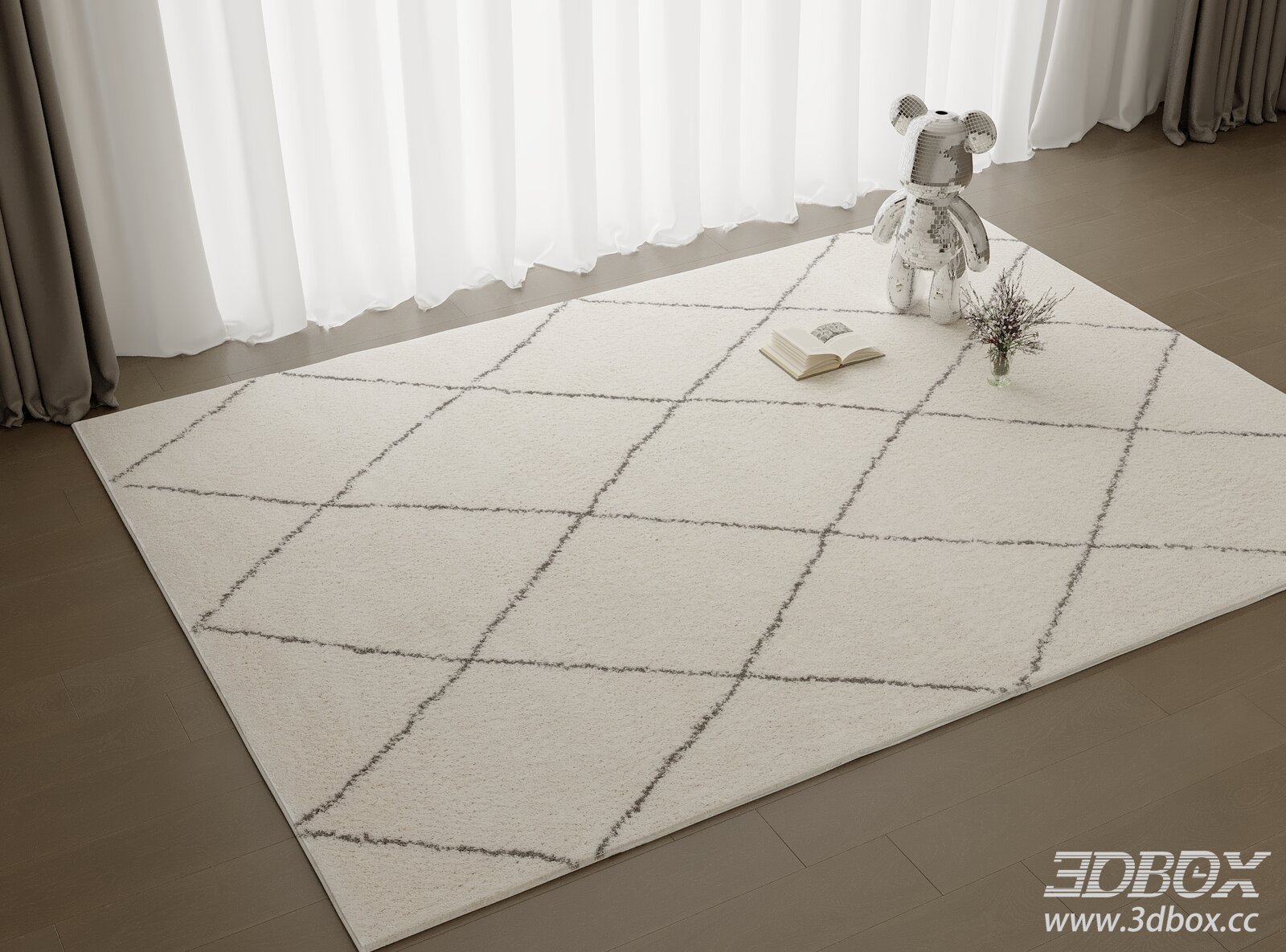 Modern Geometric Pattern Beige Plush Carpet 3D model - thumbnail 1