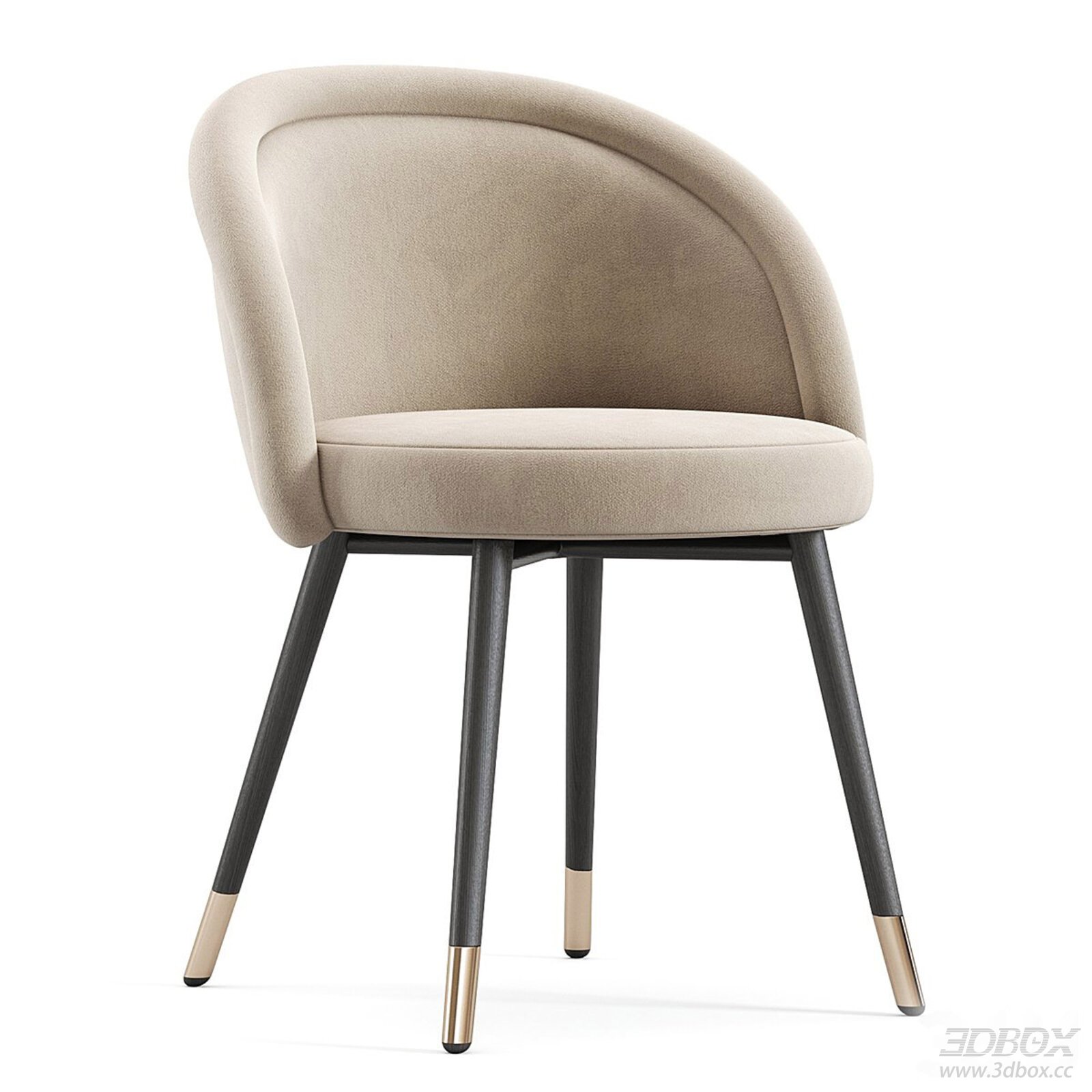 Modern Beige Upholstered Dining Chair with Wooden Legs 3D model - front view