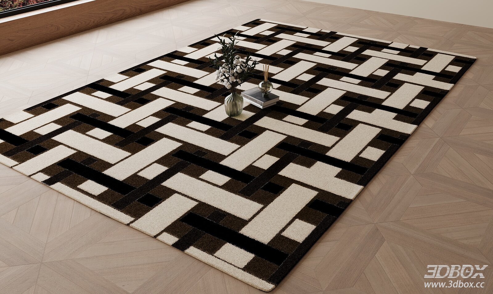 Geometric French Vintage Style Carpet 3D model - front view