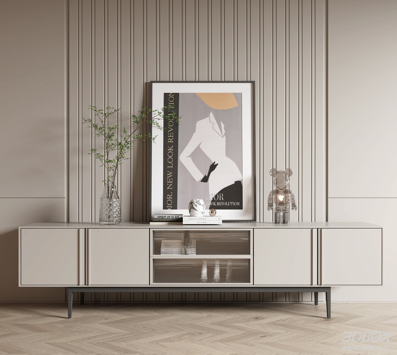 Modern Minimalist TV Cabinet with Decor 3D model - front view