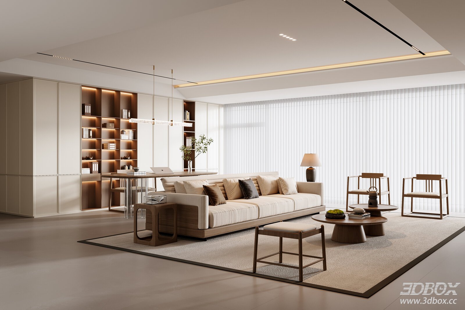 Modern Neo-Chinese Style Living Room Interior 3D model - front view