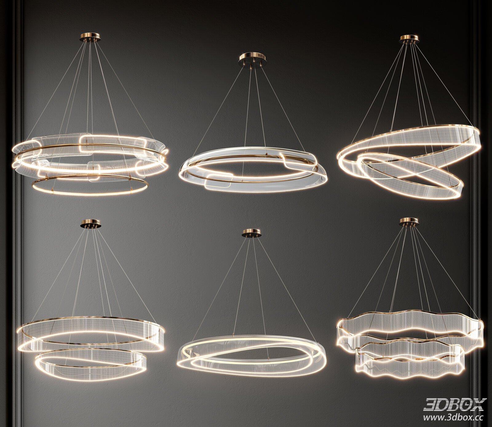 Italian Luxury Glass Circular Ceiling Chandelier Set 3D model - front view