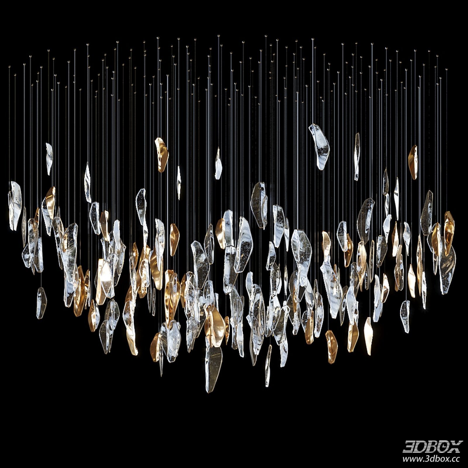 Modern Luxury Glass Brass Ceiling Chandelier 3D model - front view