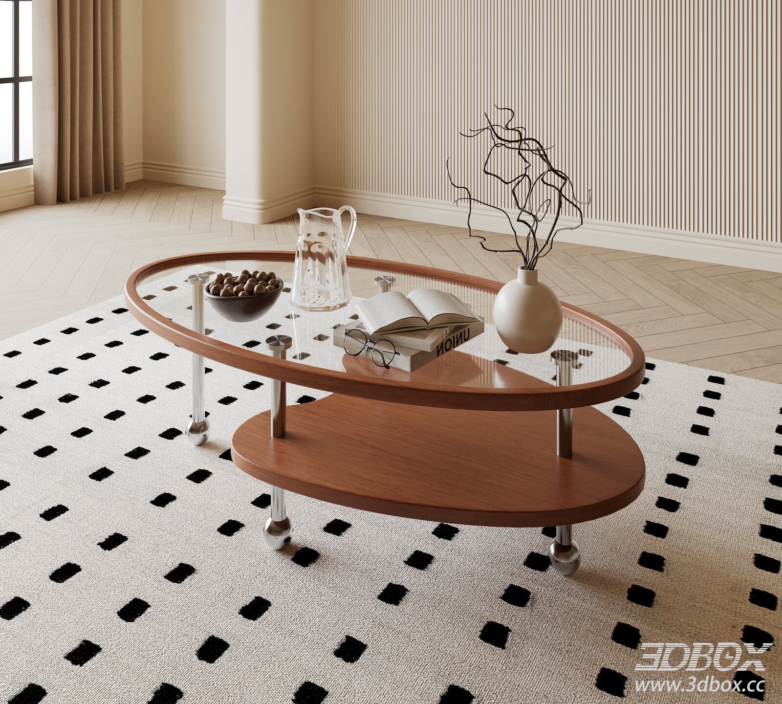 Modern Mid-century Oval Coffee Table 3D model - thumbnail 1