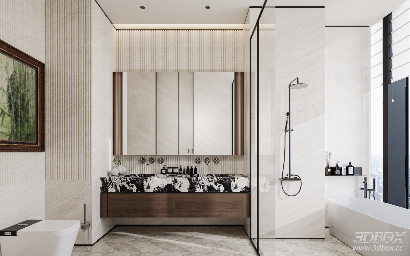 Modern Luxury Master Bathroom Interior Scene 3D model - front view