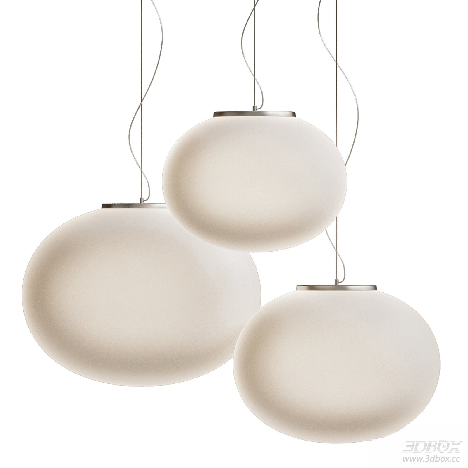 Modern Oval Frosted Glass Pendant Ceiling Lamp Set 3D model - front view