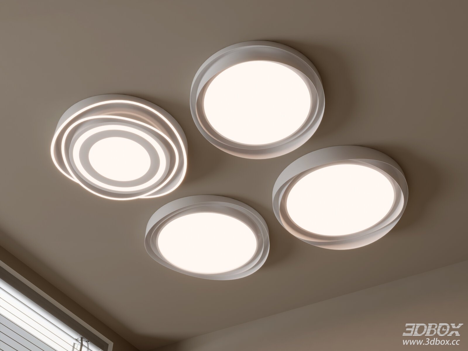 Modern Geometric Round LED Ceiling Lamp Set 3D model - front view