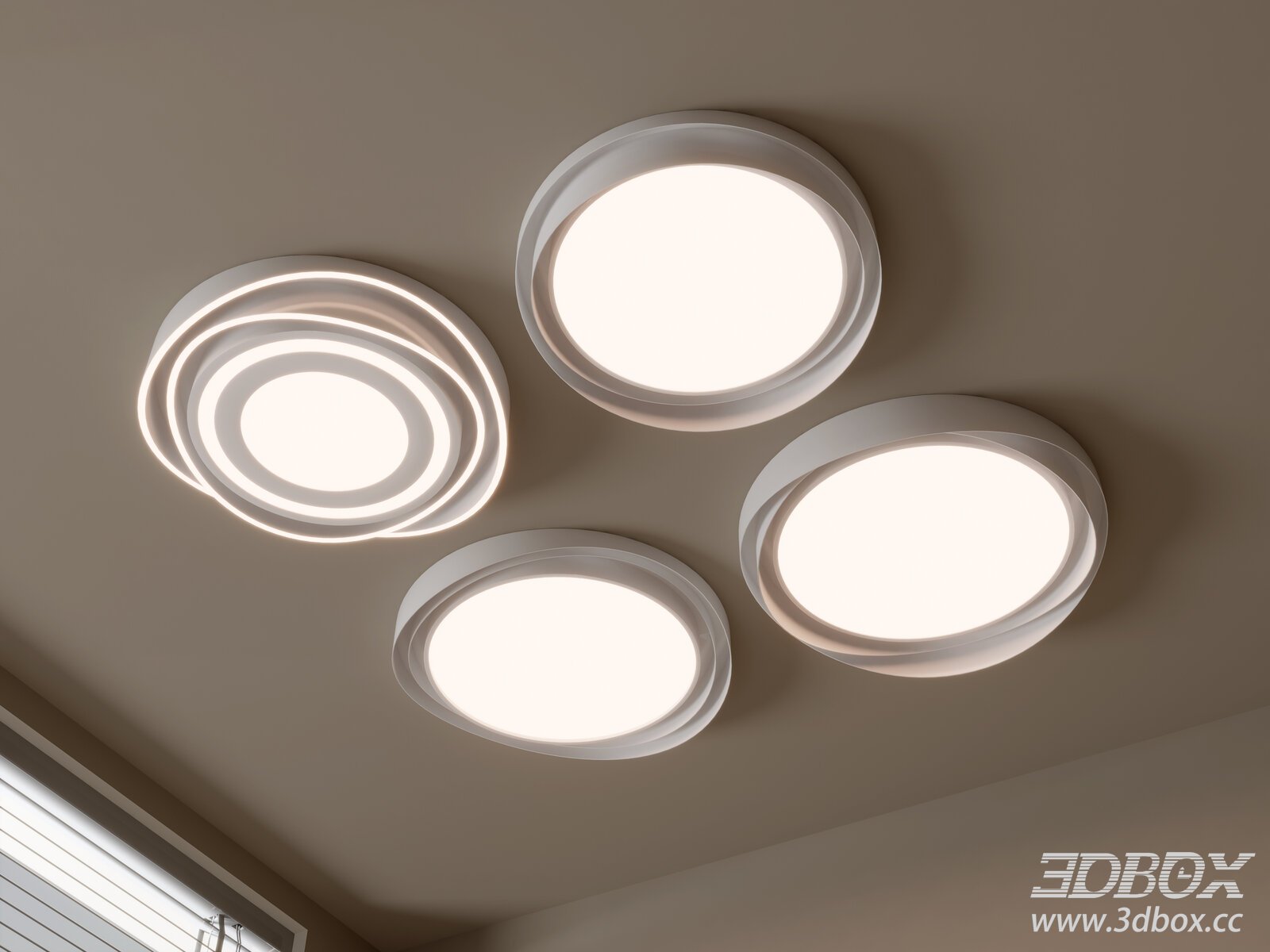 Modern Geometric Round LED Ceiling Lamp Set 3D model - thumbnail 1