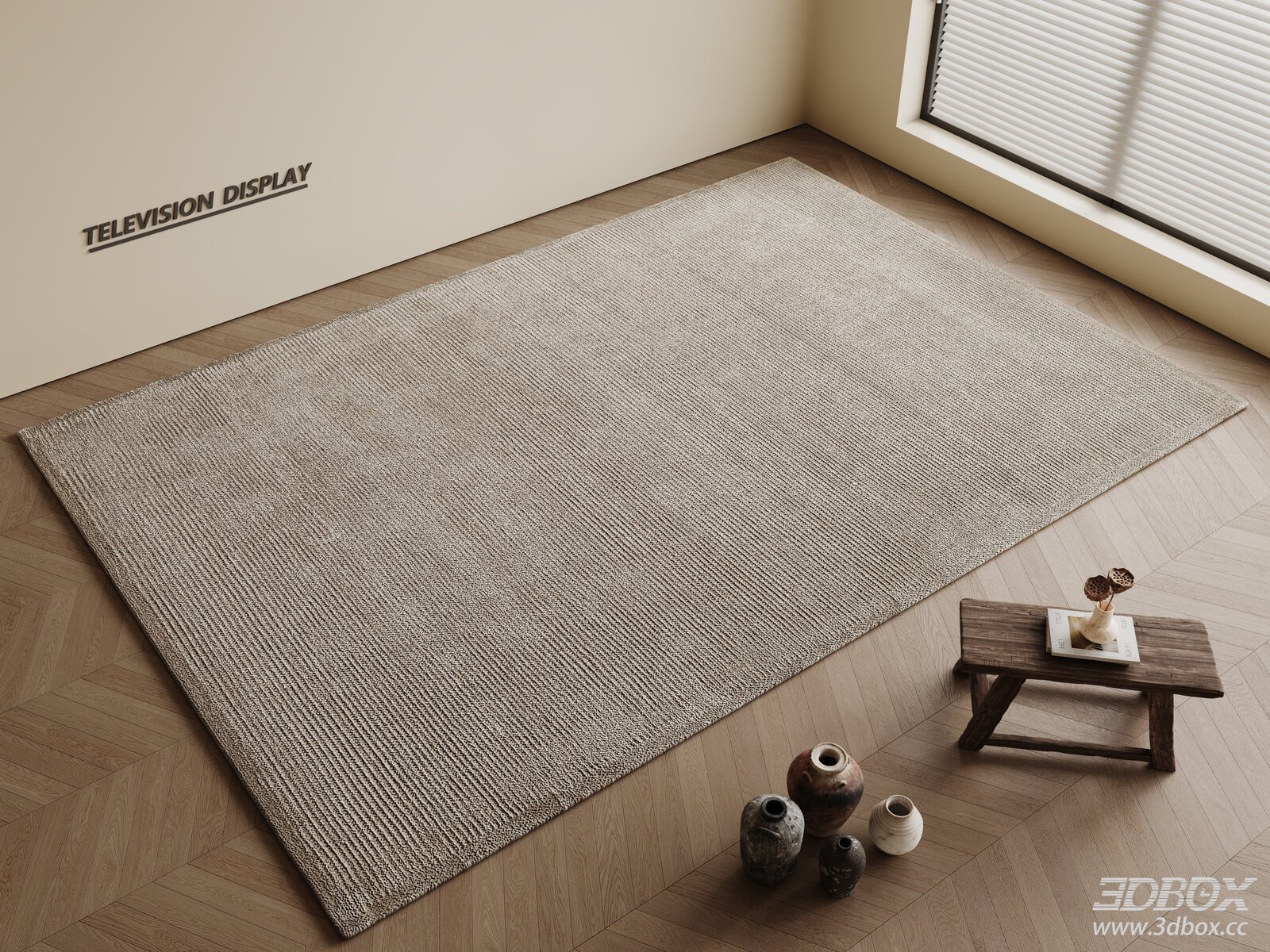 Modern Minimalist Cream Style Square Woven Living Room Carpet 3D model - front view