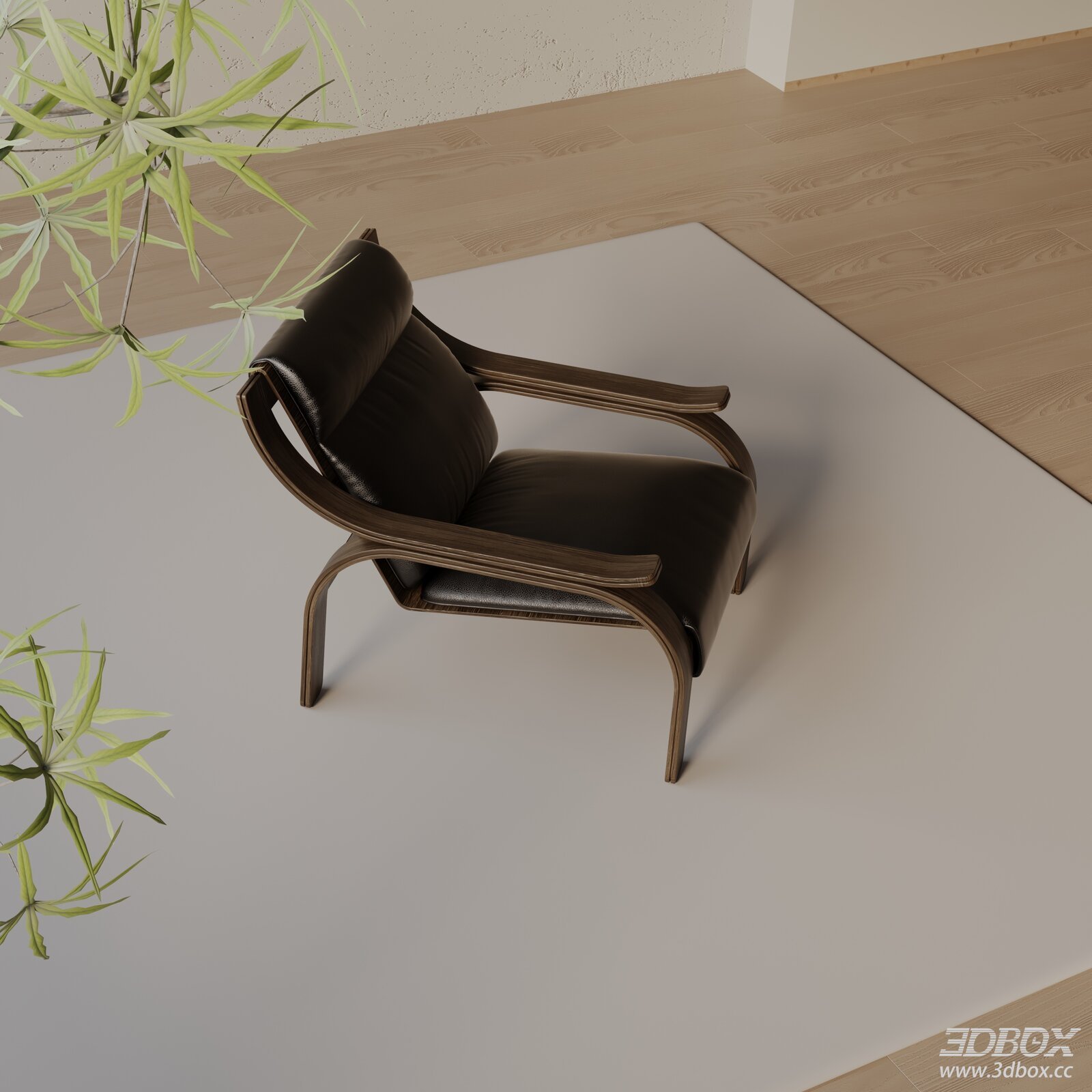 Modern Leather Upholstered Wooden Frame Armchair 3D model - front view