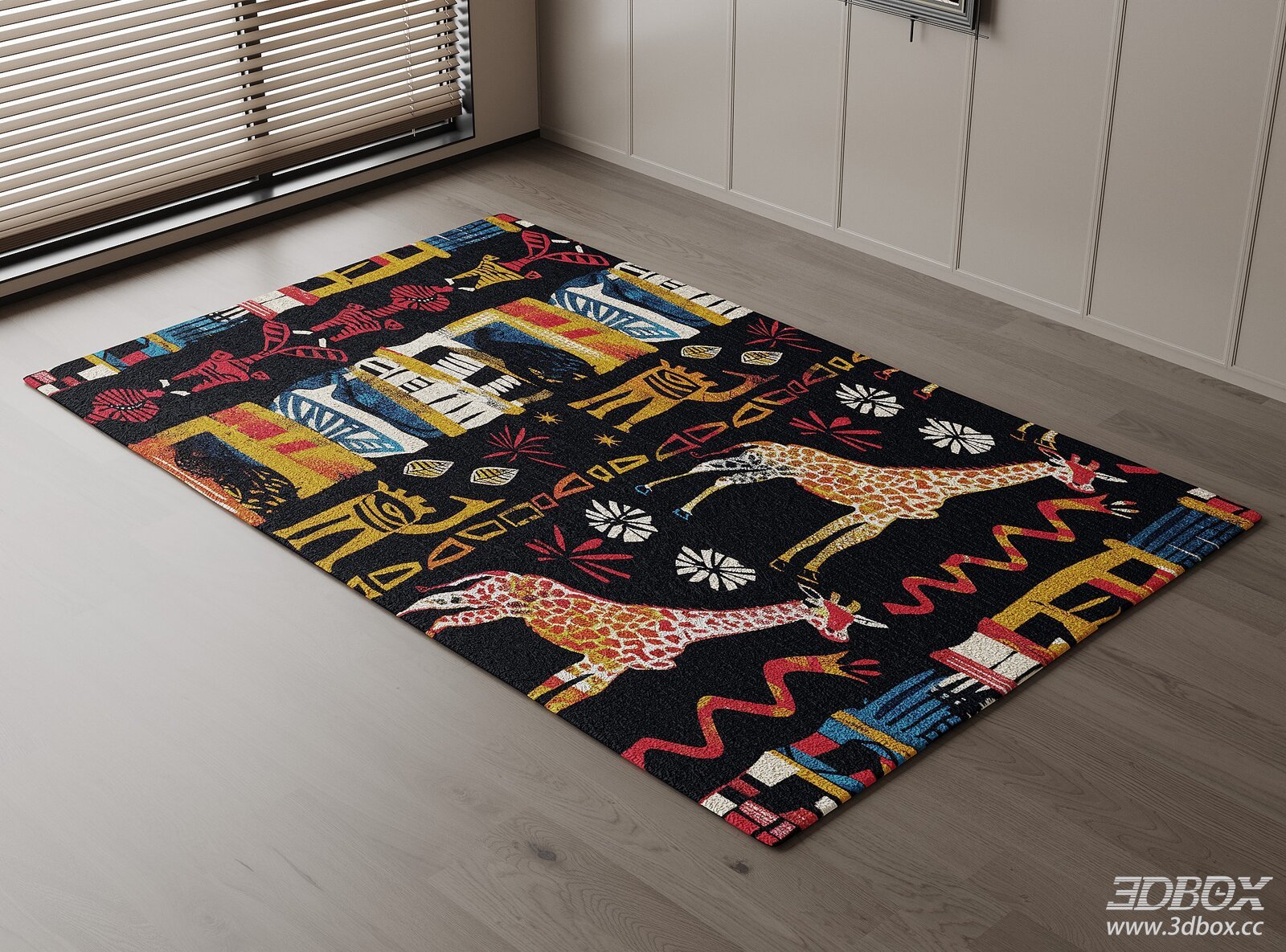 Vintage African Style Giraffe Pattern Plush Carpet 3D model - front view