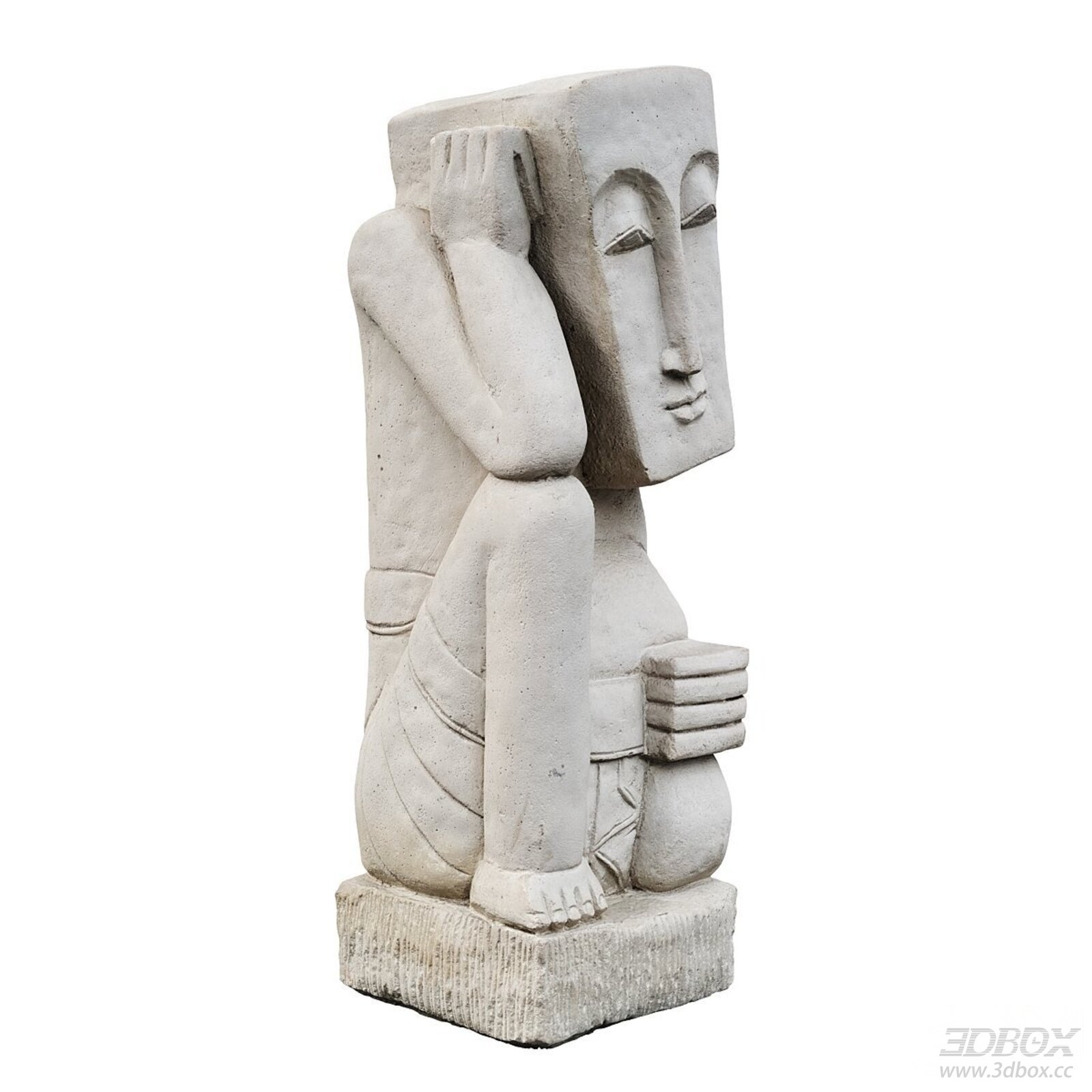 Abstract Stone Sitting Figure Sculpture Decor 3D model - front view