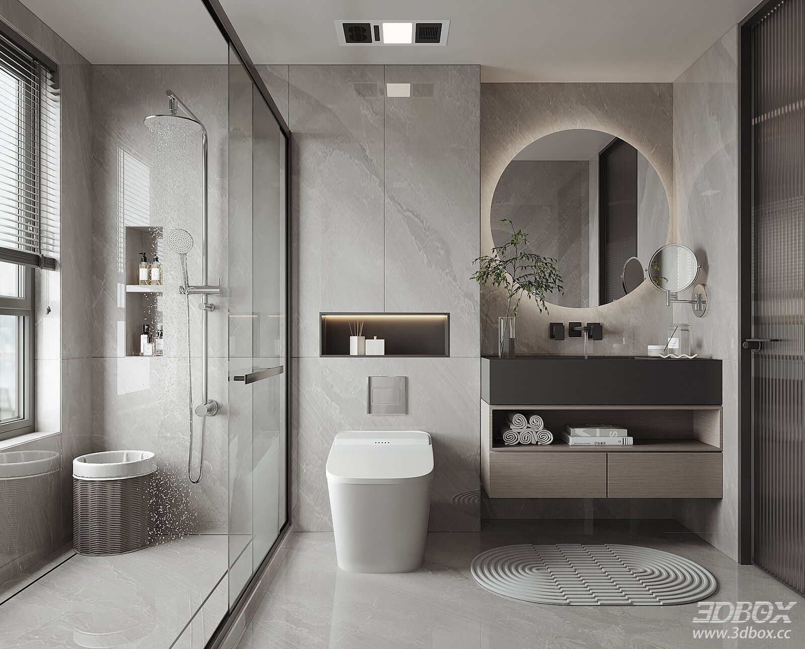 Modern Minimalist Luxury Bathroom Scene 3D model - front view