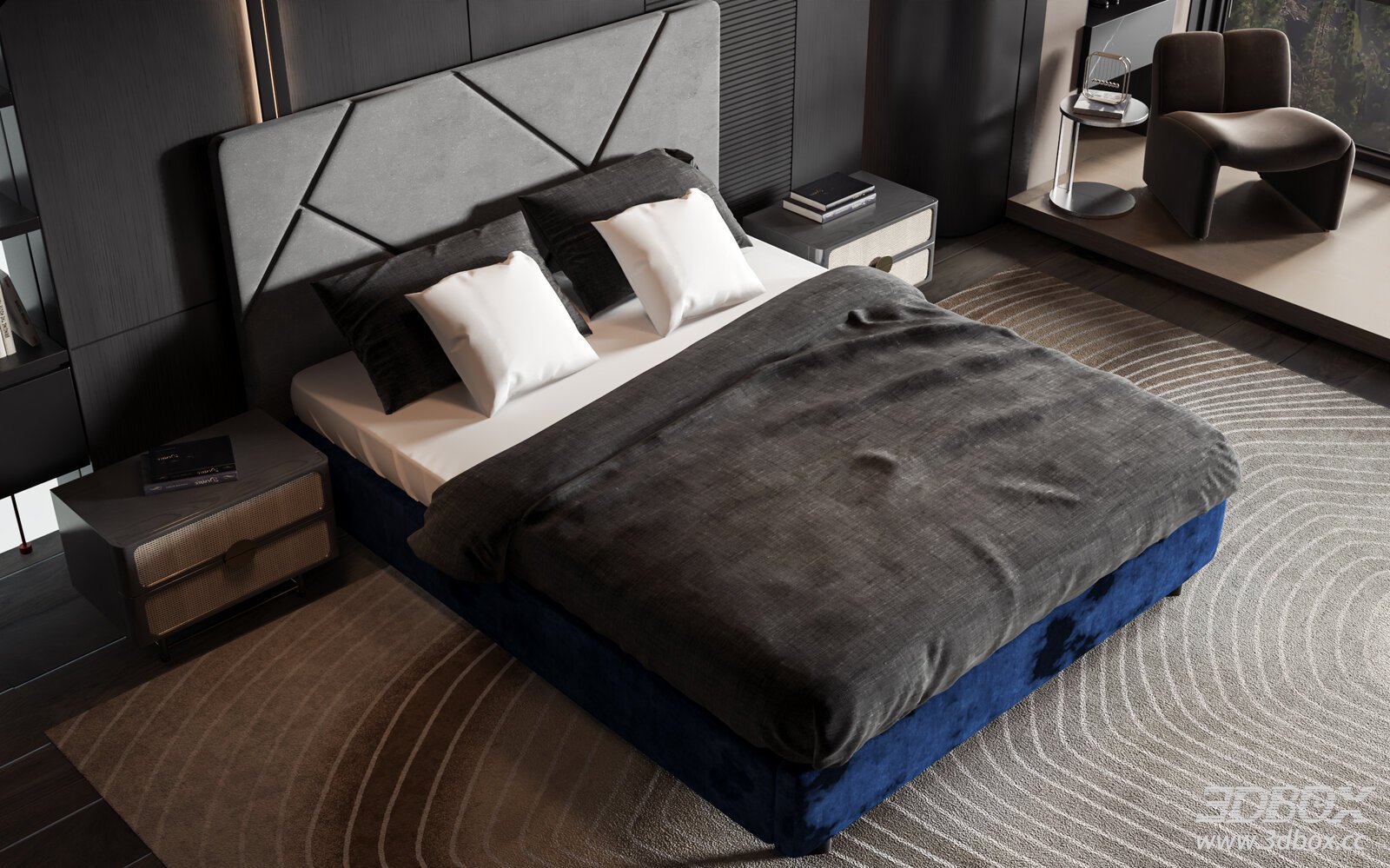 Modern Luxury Double Bedroom Set 3D model - front view