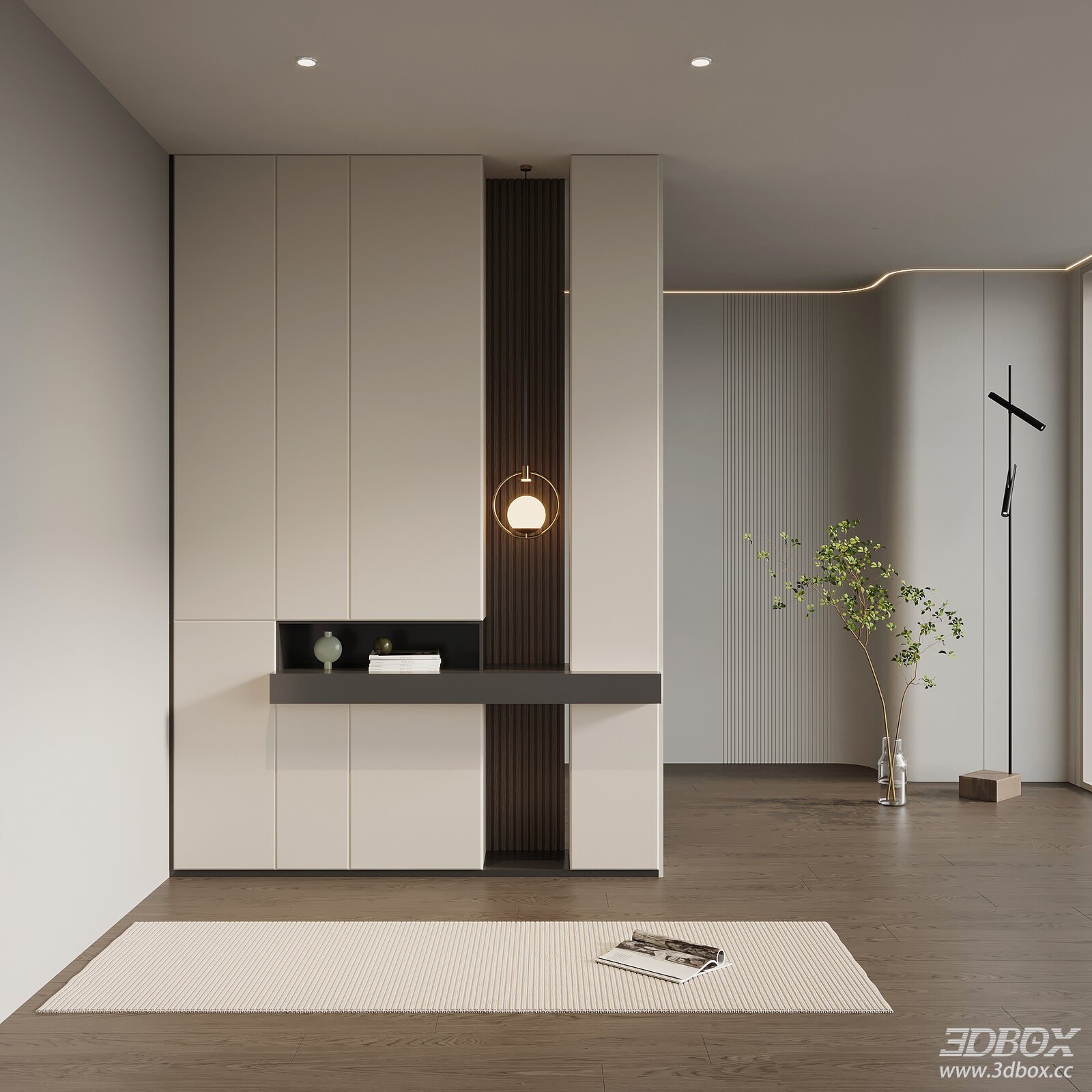 Modern Italian Style Entry Hall Shoe Cabinet 3D model - front view
