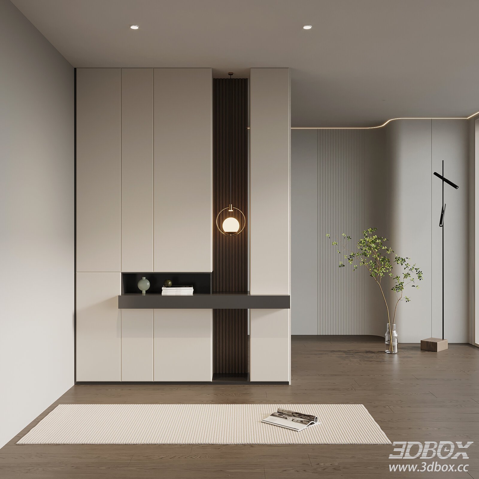 Modern Italian Style Entry Hall Shoe Cabinet 3D model - thumbnail 1