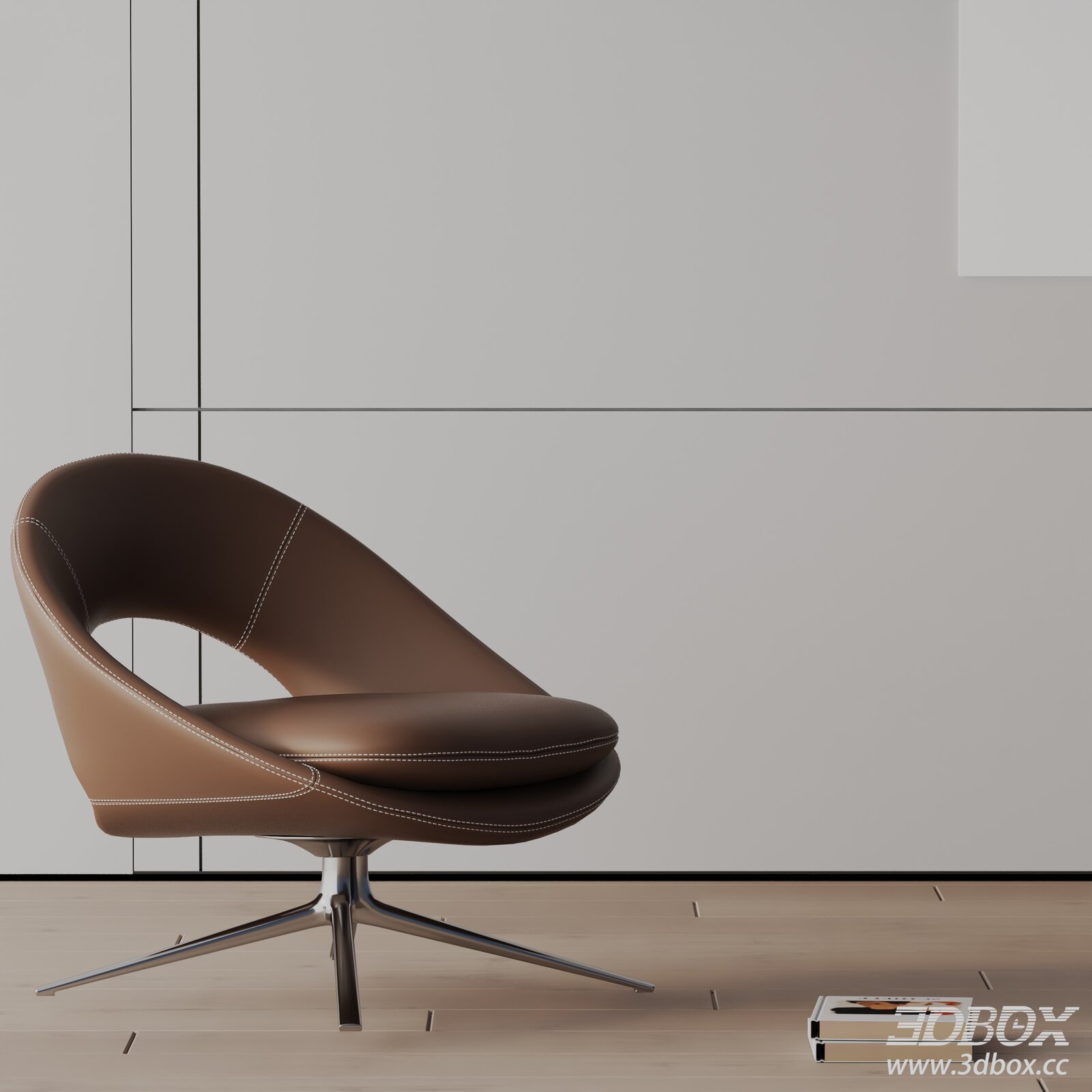 Modern Brown Leather Swivel Armchair 3D model - thumbnail 1