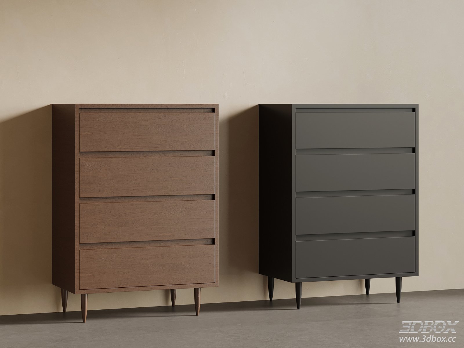 Mid Century Modern Chest of Drawers Storage Cabinet 3D model - front view