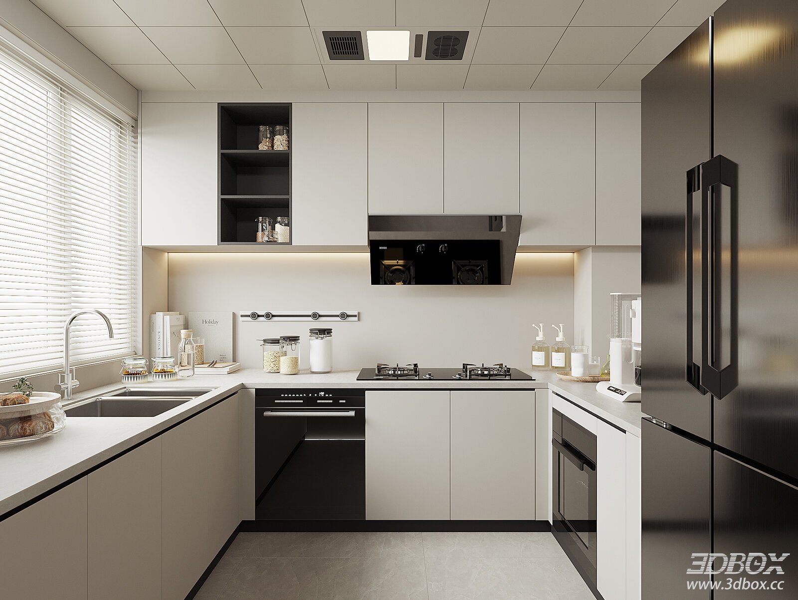 Modern Minimalist Kitchen Scene 3D model - front view