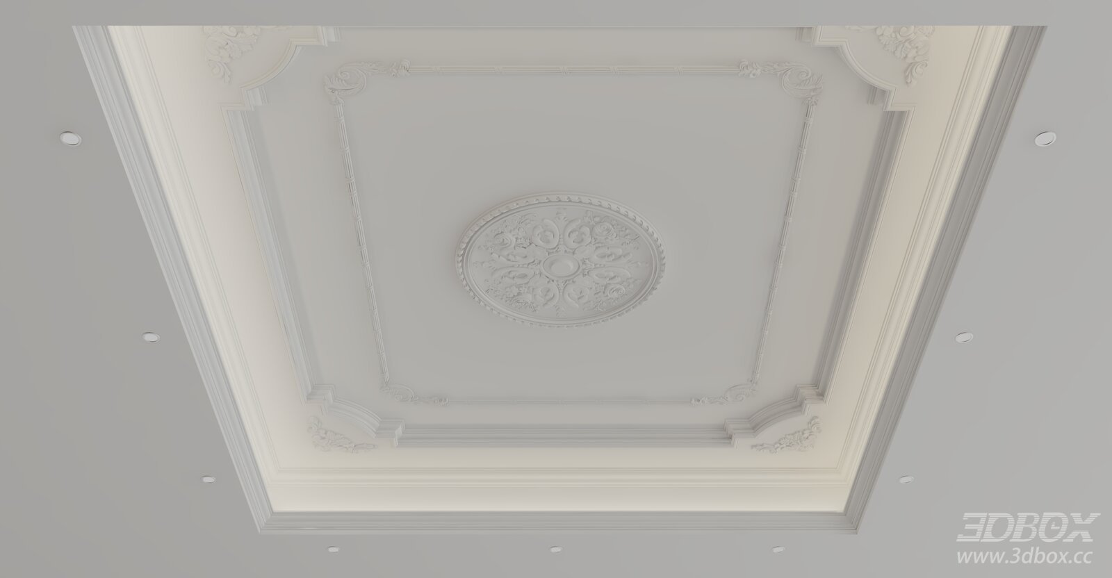 European Style Ornate Decorative Plaster Ceiling 3D model - front view