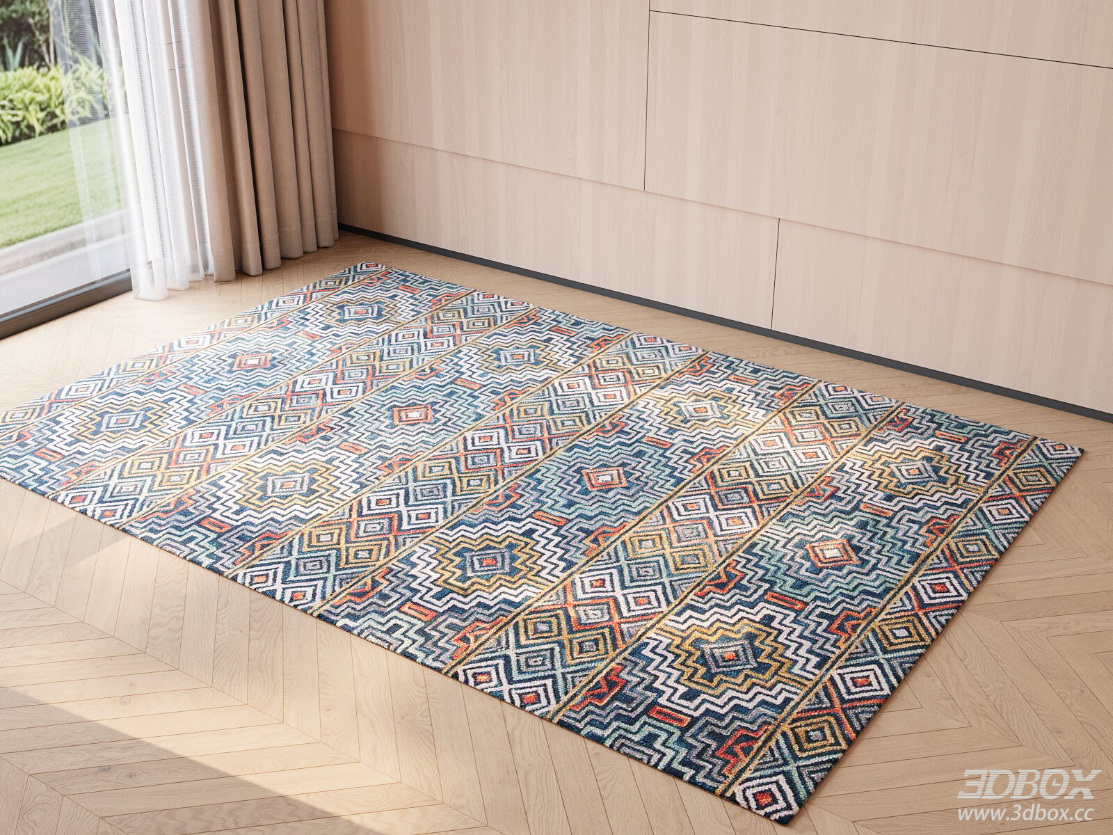 Colorful Geometric Pattern Wool Carpet for Living Room Bedroom 3D model - front view