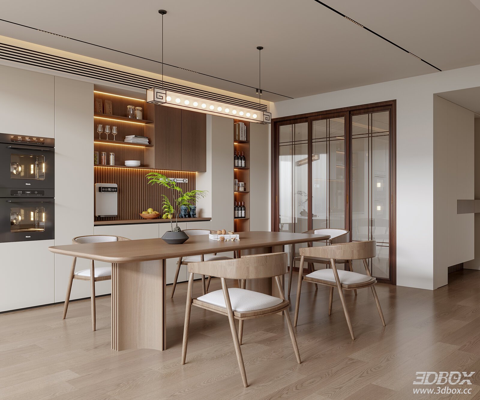 Modern Chinese Song Style Dining Room Interior 3D model - front view
