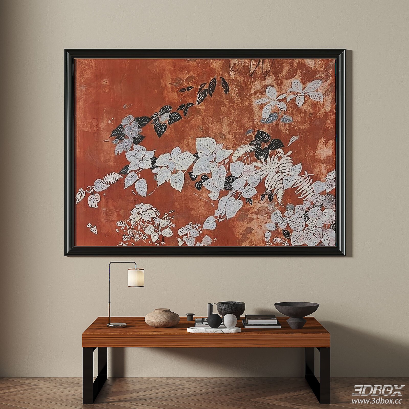 French Retro Luxury Floral Decorative Wall Frame Painting 3D model - front view