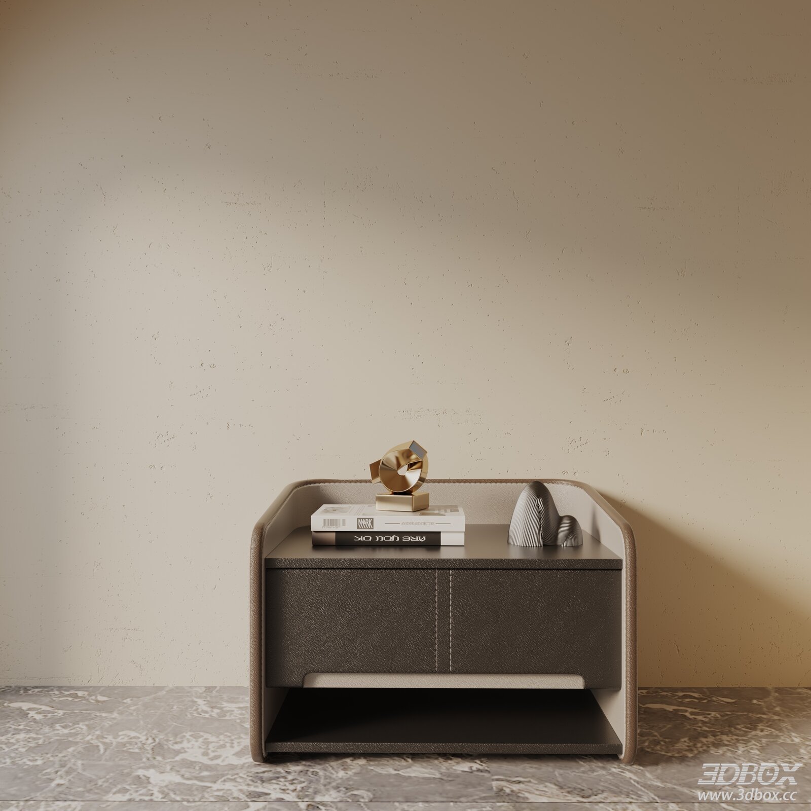 Modern Leather Bedside Side Table 3D model - thumbnail 1