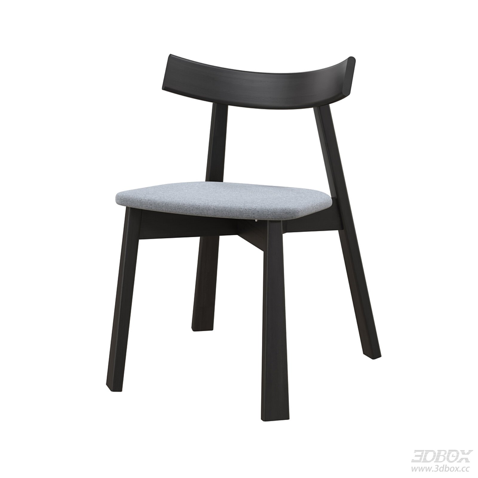 Modern Minimalist Wooden Dining Chair with Fabric Cushion 3D model - front view