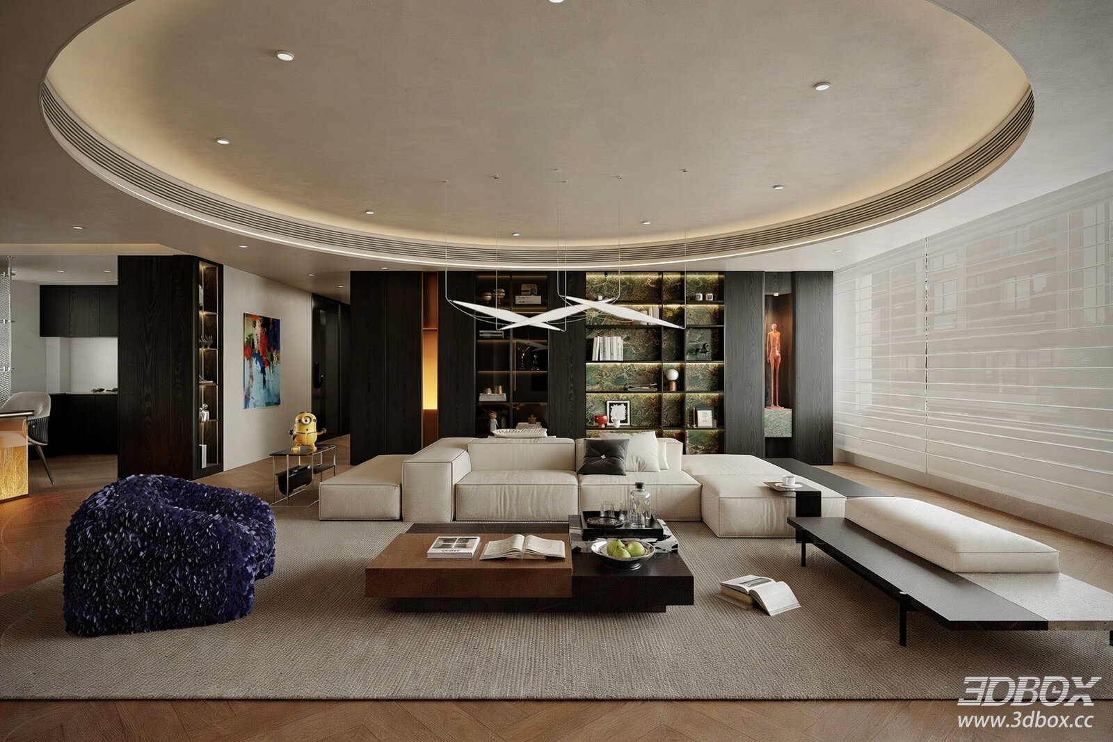 Modern Italian Style Dark Tone No Main Lamp Living Room 3D model - front view
